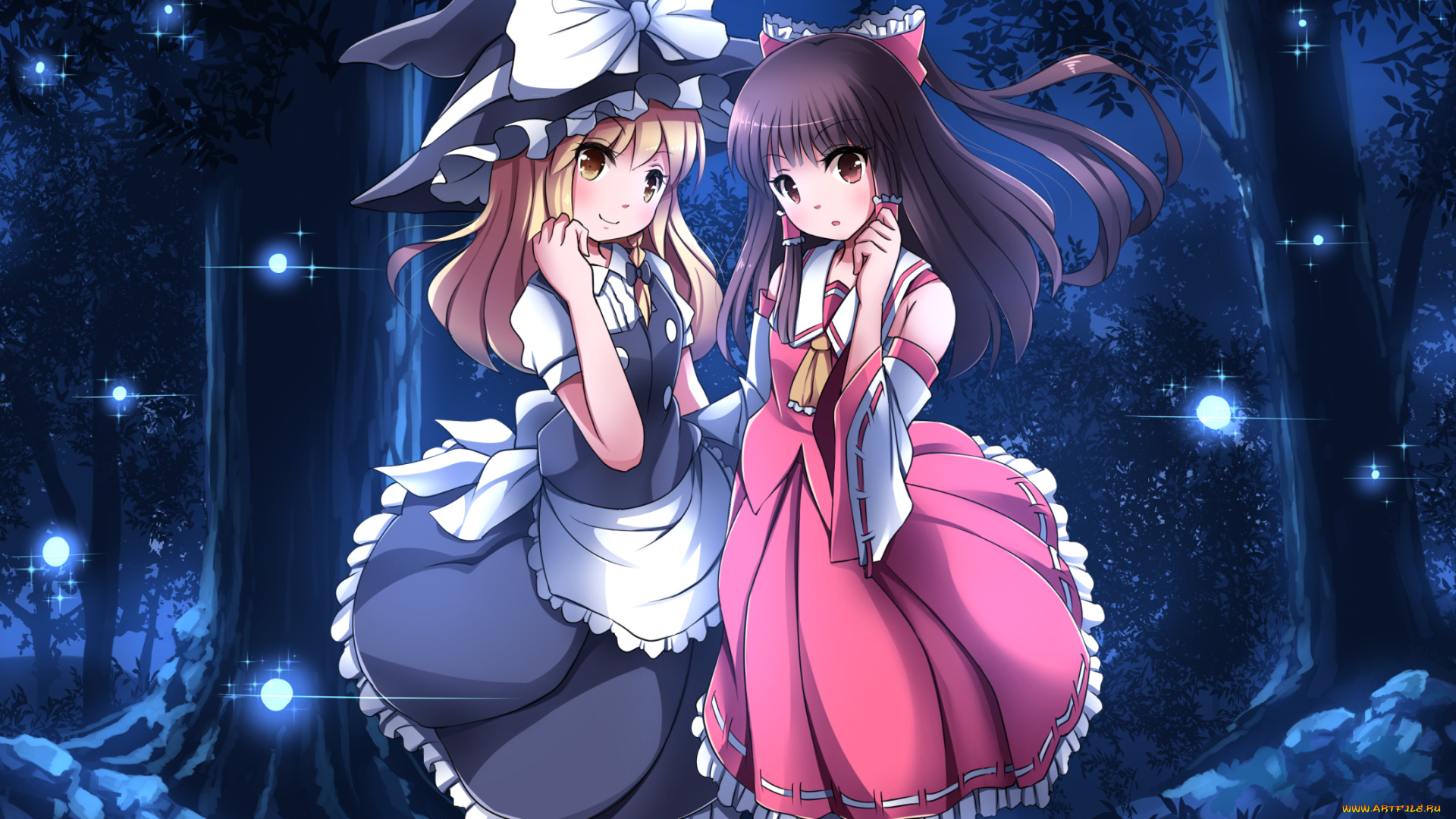 аниме, touhou, фон, взгляд, девушки