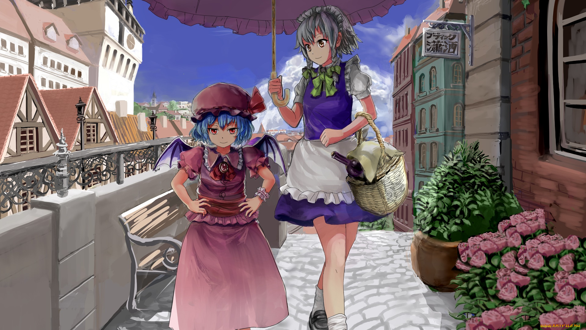 аниме, touhou, фон, взгляд, девушки