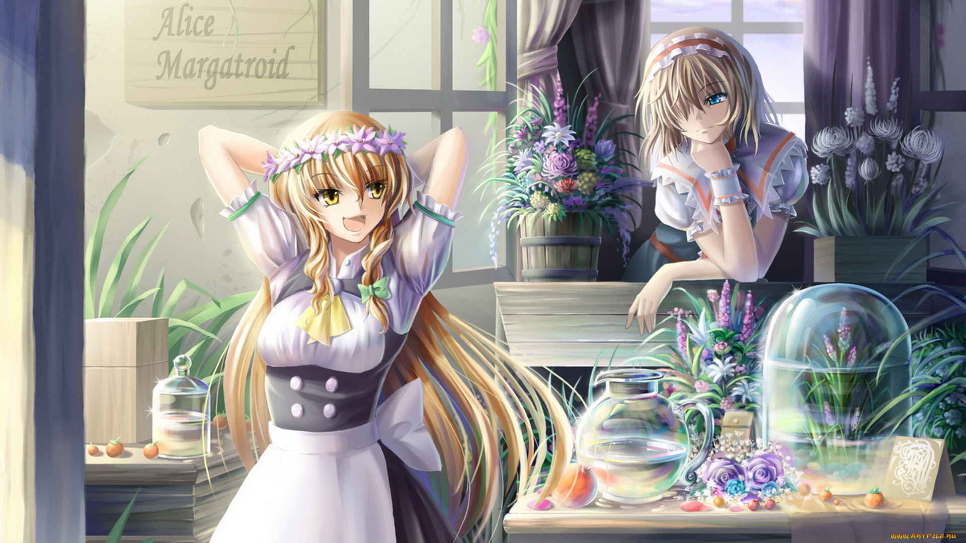 аниме, touhou, взгляд, девушки, фон