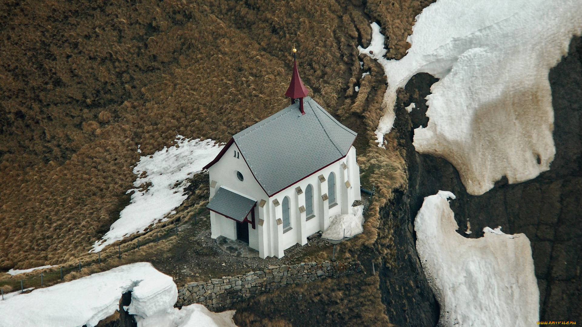 города, -, католические, соборы, , костелы, , аббатства, снег, обрыв, горы, часовня