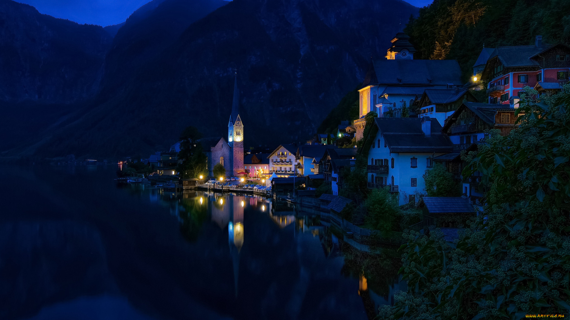 города, гальштат, , австрия, дома, город