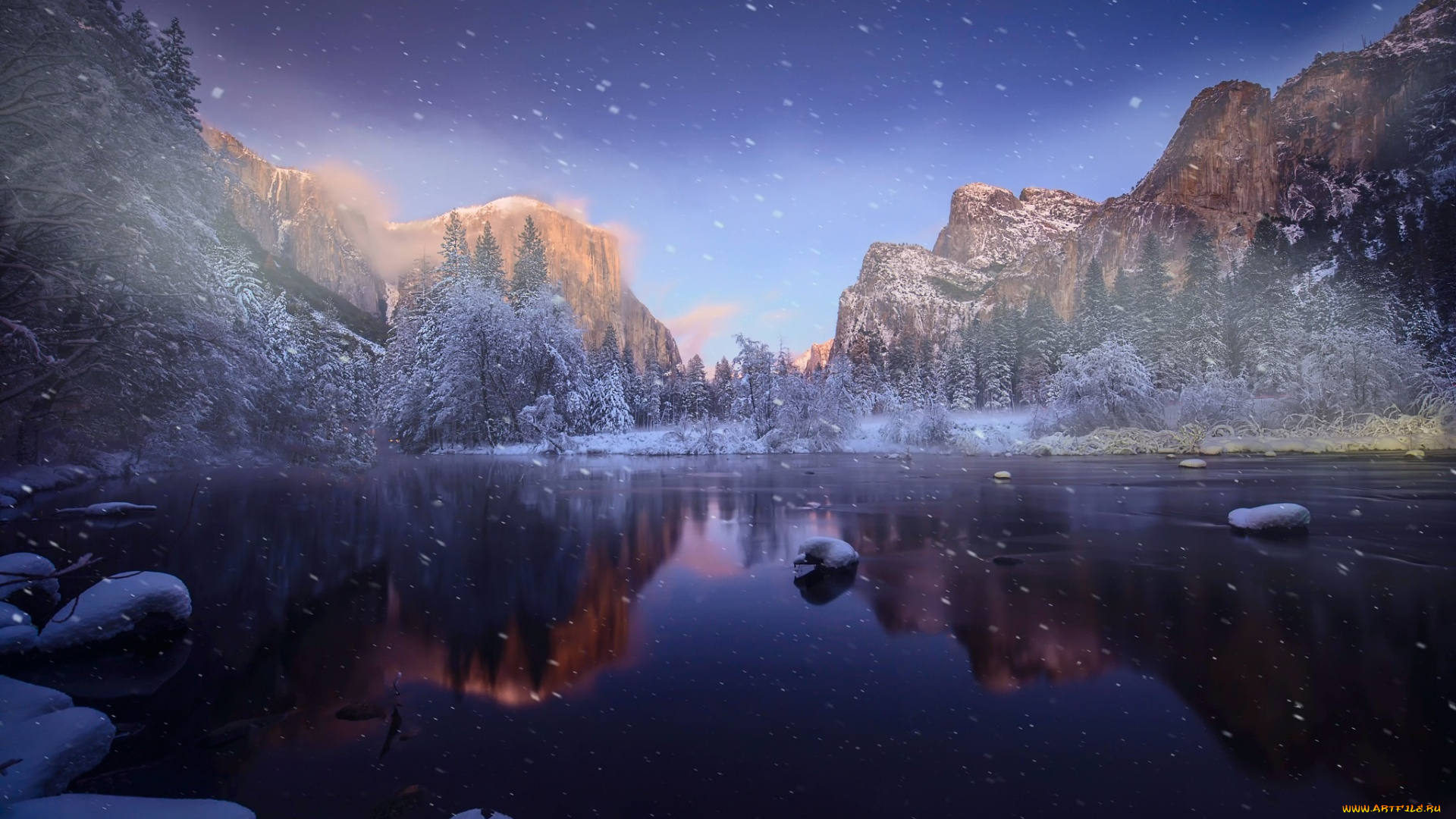 природа, реки, озера, озеро, снег, деревья, горы