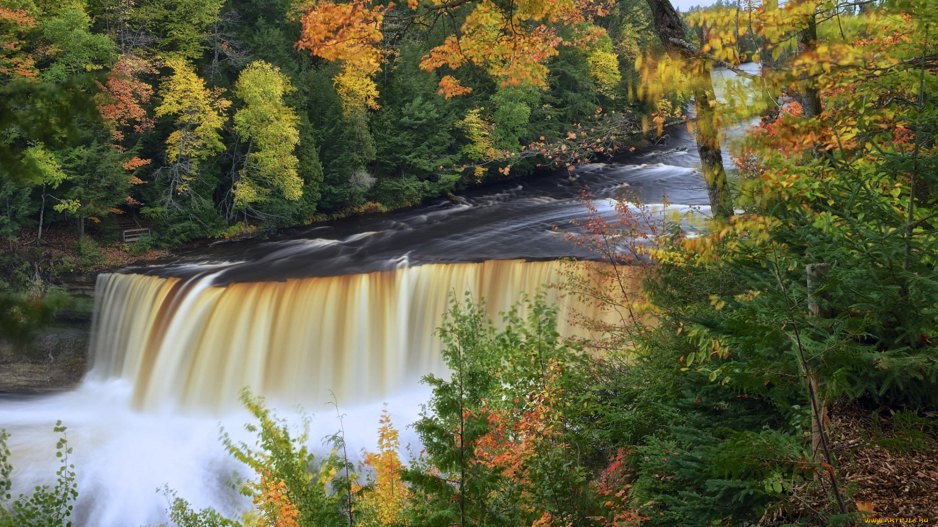 природа, водопады, река, водопад, скала