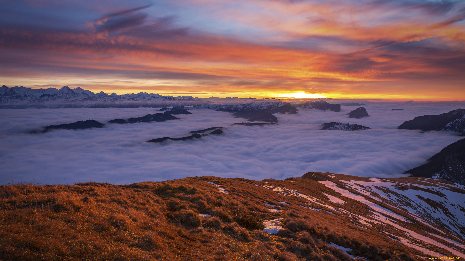 природа, восходы, закаты, горы, туман, закат