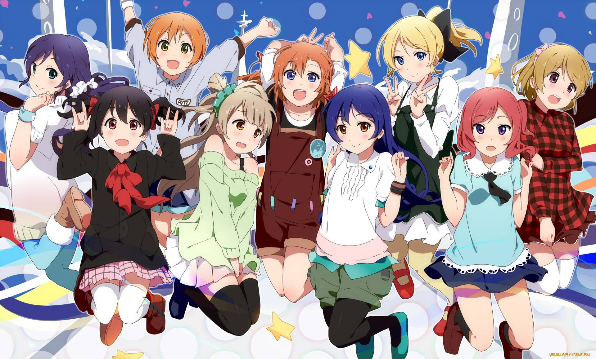 аниме, love, live, , school, idol, project, взгляд, фон, девушки
