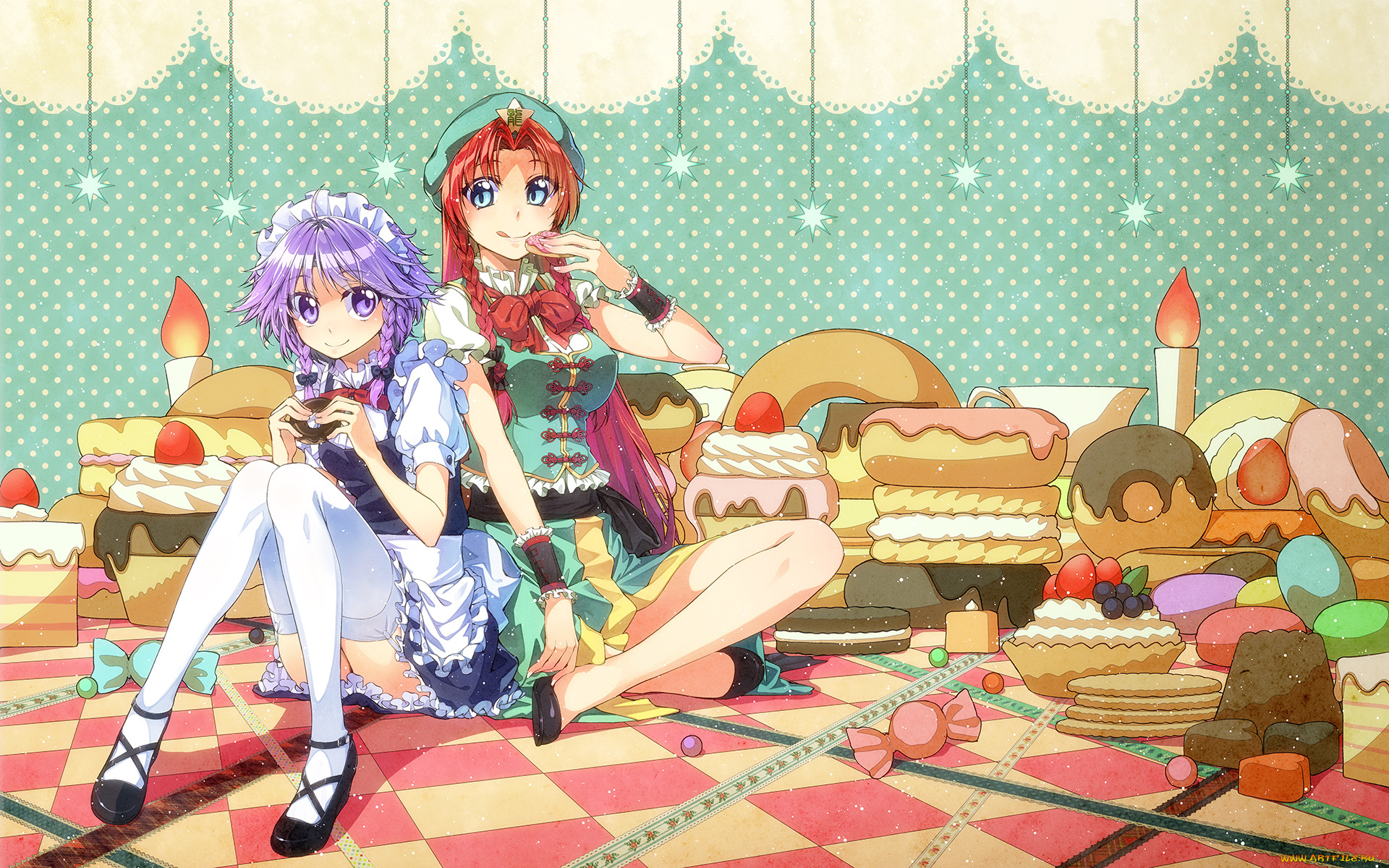 аниме, touhou, девушки, фон, взгляд