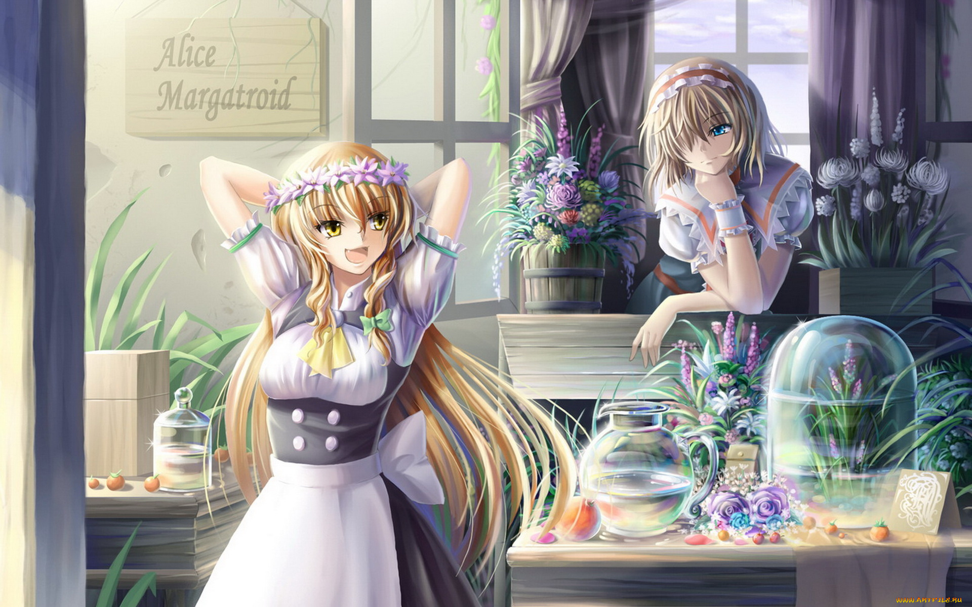 аниме, touhou, взгляд, девушки, фон