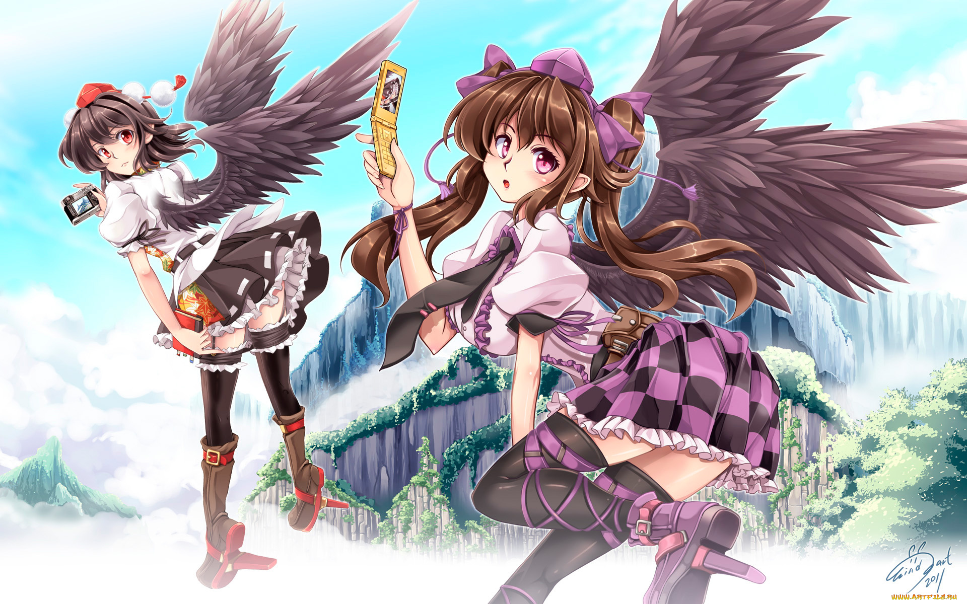 аниме, touhou, взгляд, фон, девушки