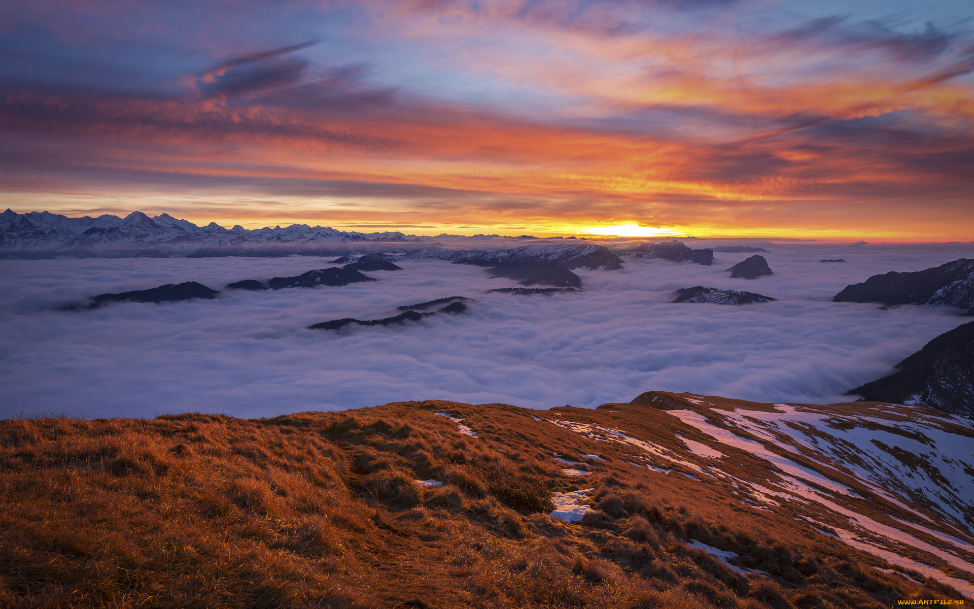 природа, восходы, закаты, горы, туман, закат