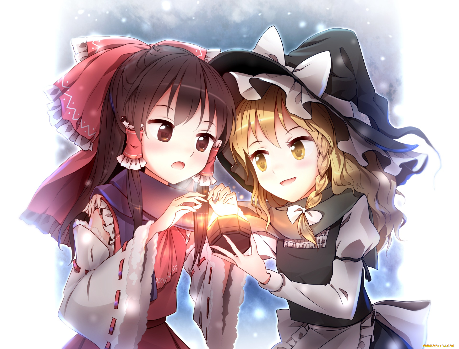 аниме, touhou, взгляд, девушки, фон
