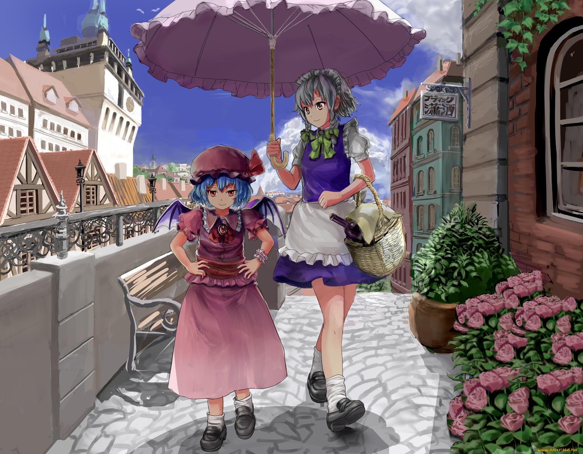 аниме, touhou, фон, взгляд, девушки