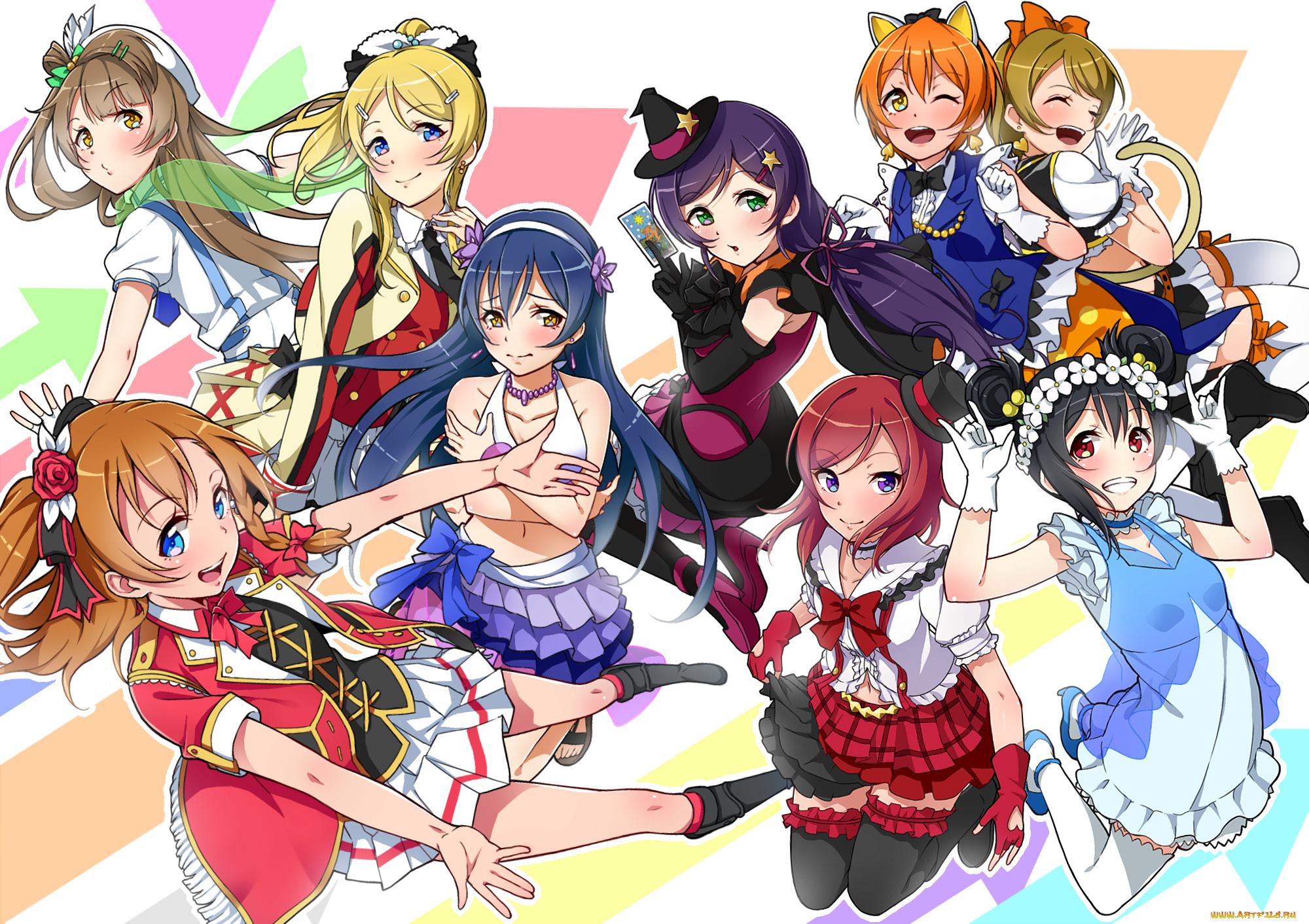аниме, love, live, , school, idol, project, фон, взгляд, девушки