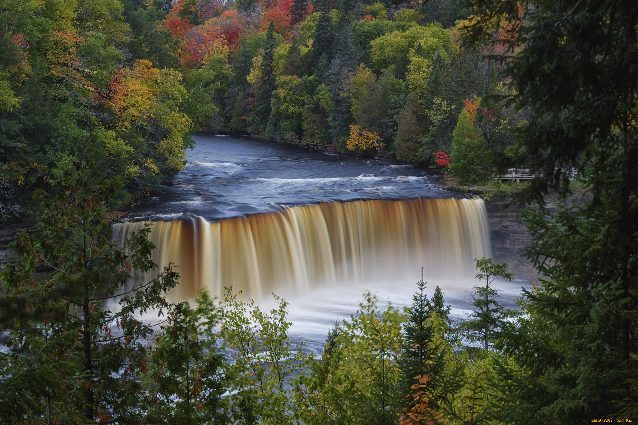 природа, водопады, водопад, скала, река