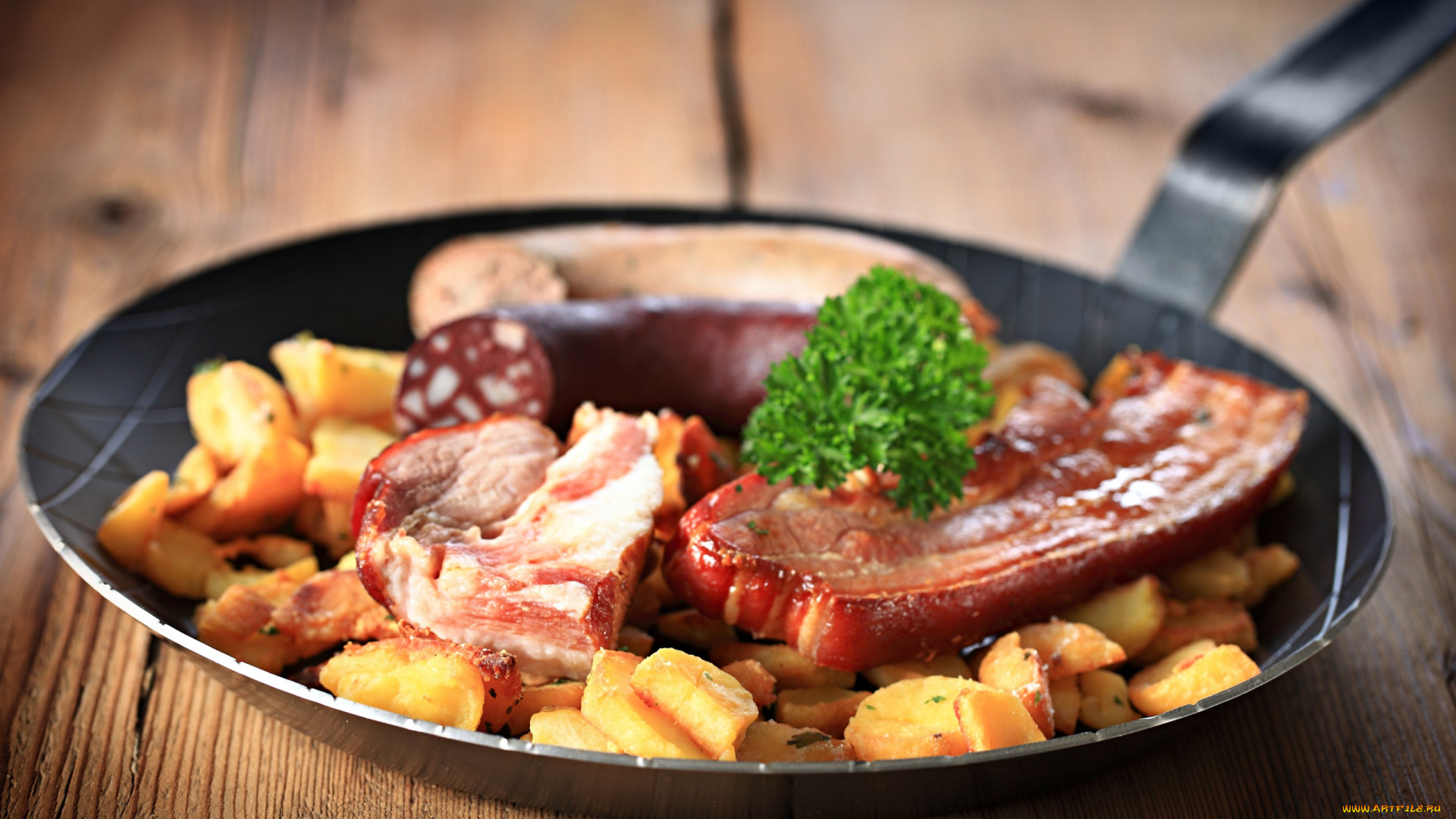 еда, мясные, блюда, сковородка, свинина