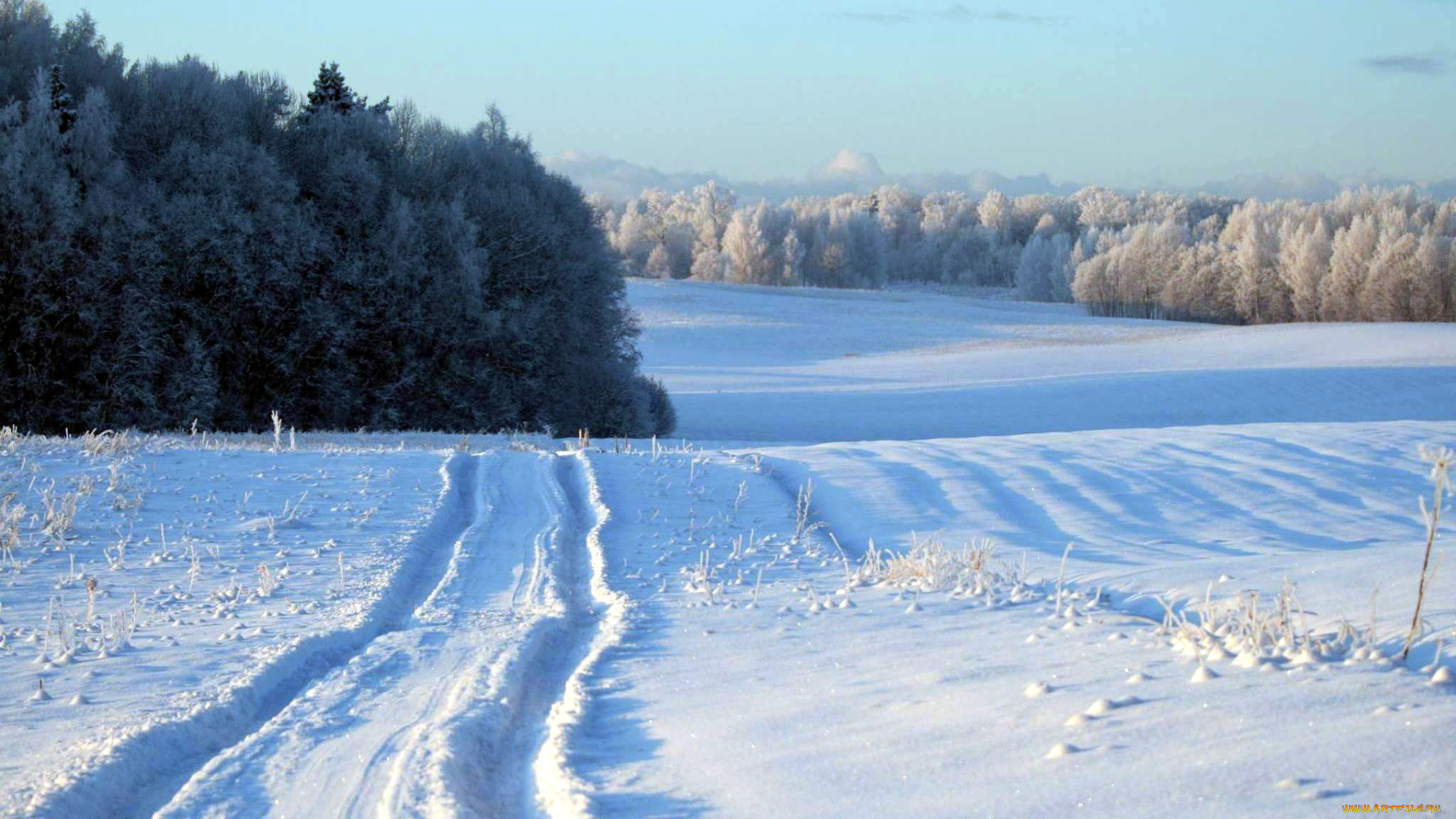 природа, зима, снег, дорога