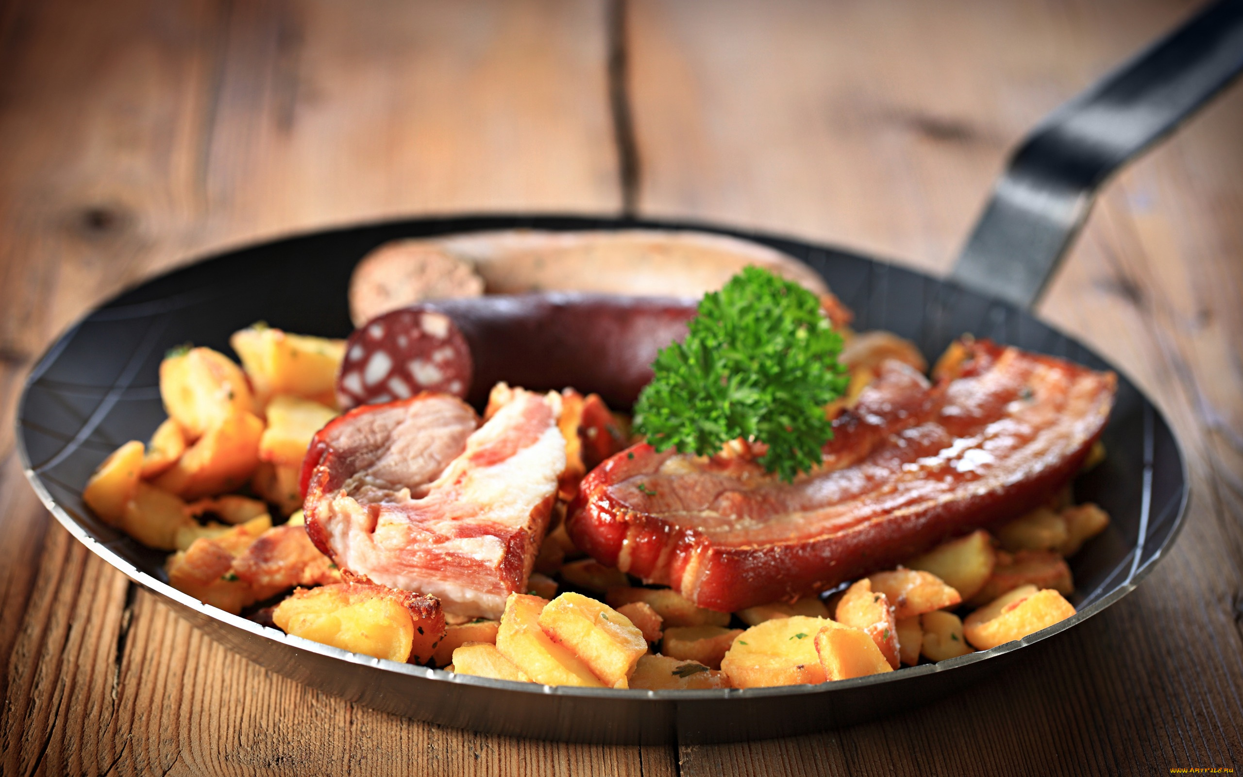 еда, мясные, блюда, сковородка, свинина