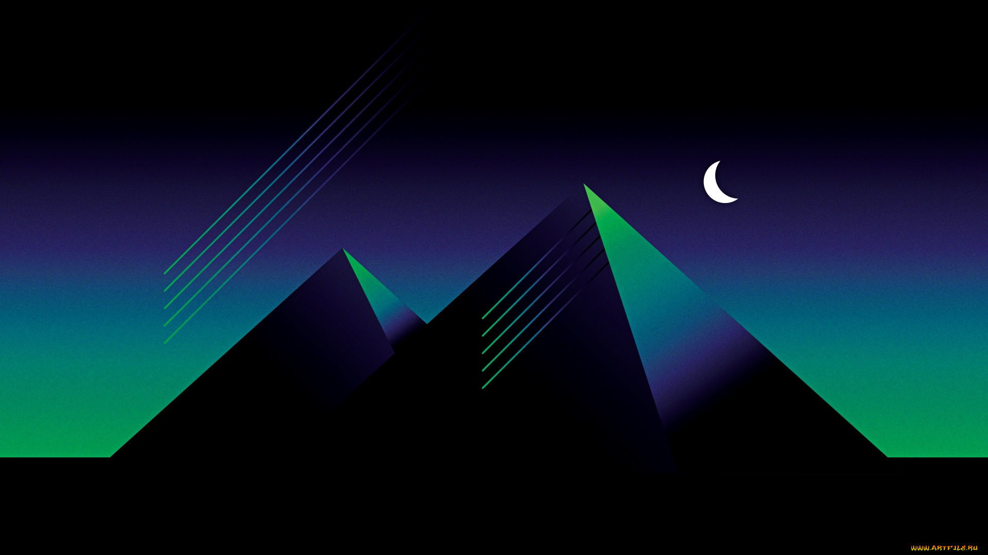 векторная, графика, природа, , nature, горы, луна, ночь