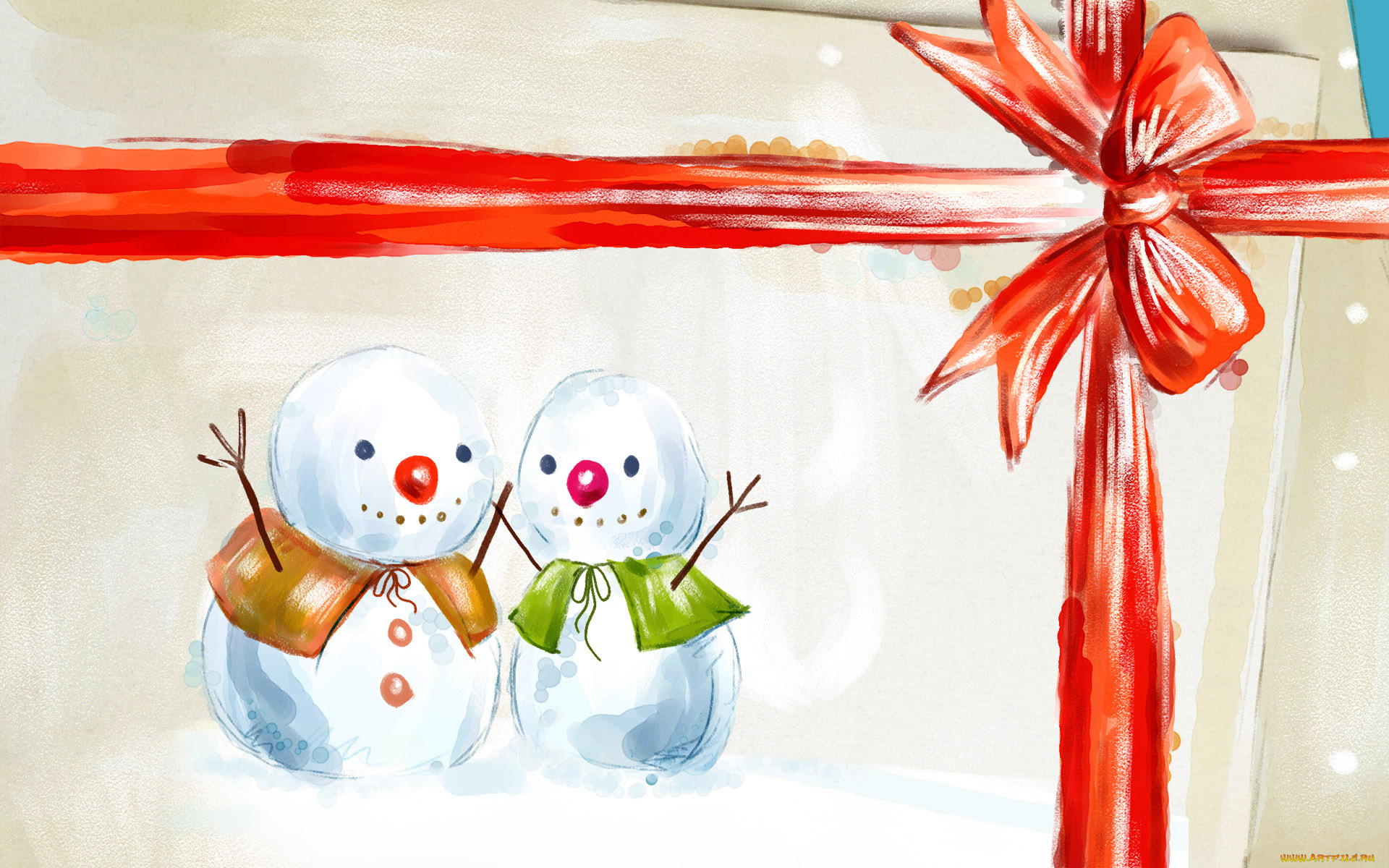 праздничные, снеговики, лента, бант