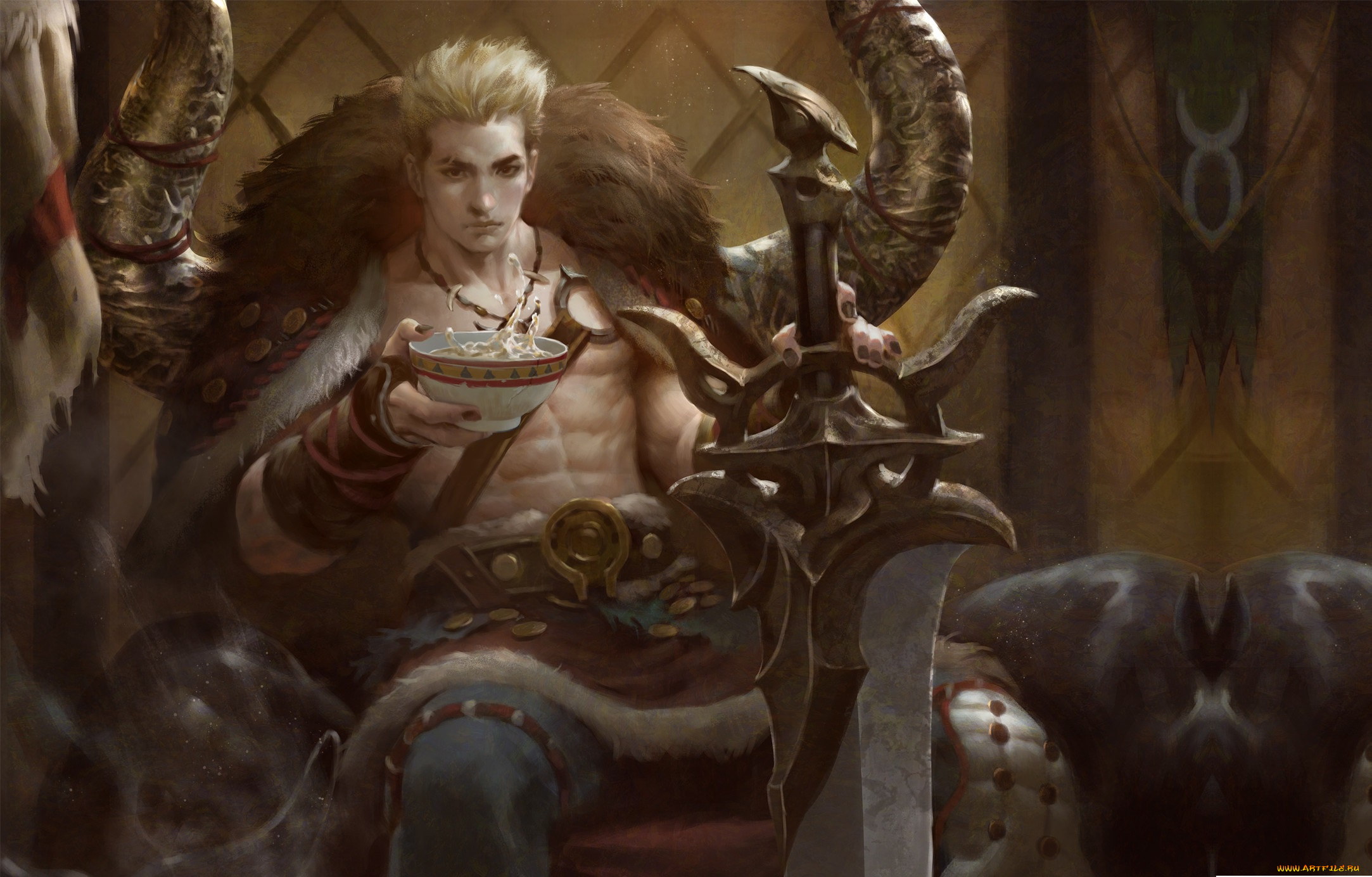 фэнтези, люди, taurus, меч, трон, fantasy, illustrator, lius, lasahido