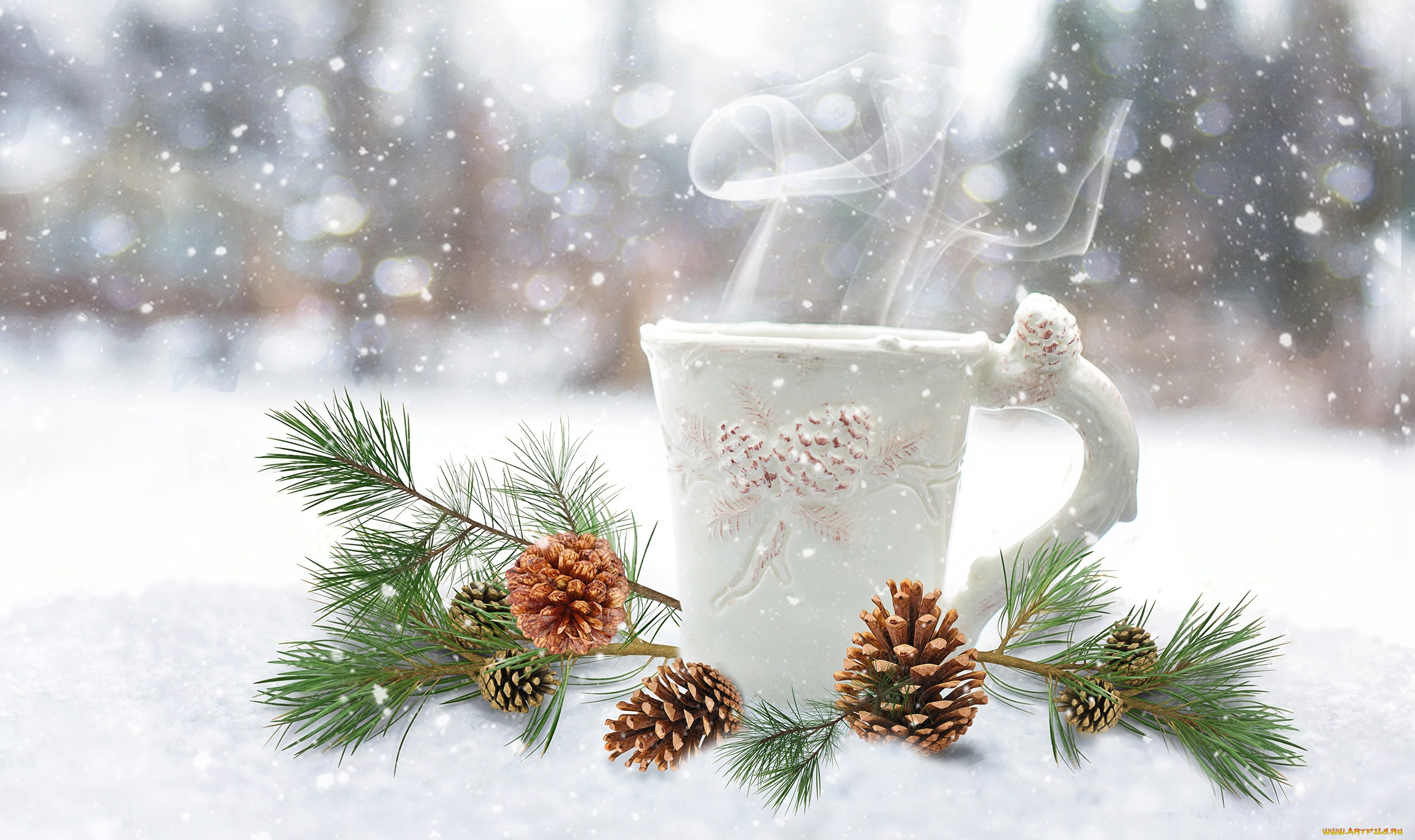 праздничные, угощения, зима, пар, кружка, чашка, новый, год