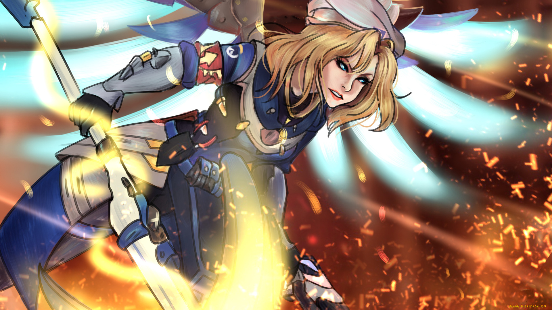 видео, игры, overwatch, униформа, фон, девушка, взгляд