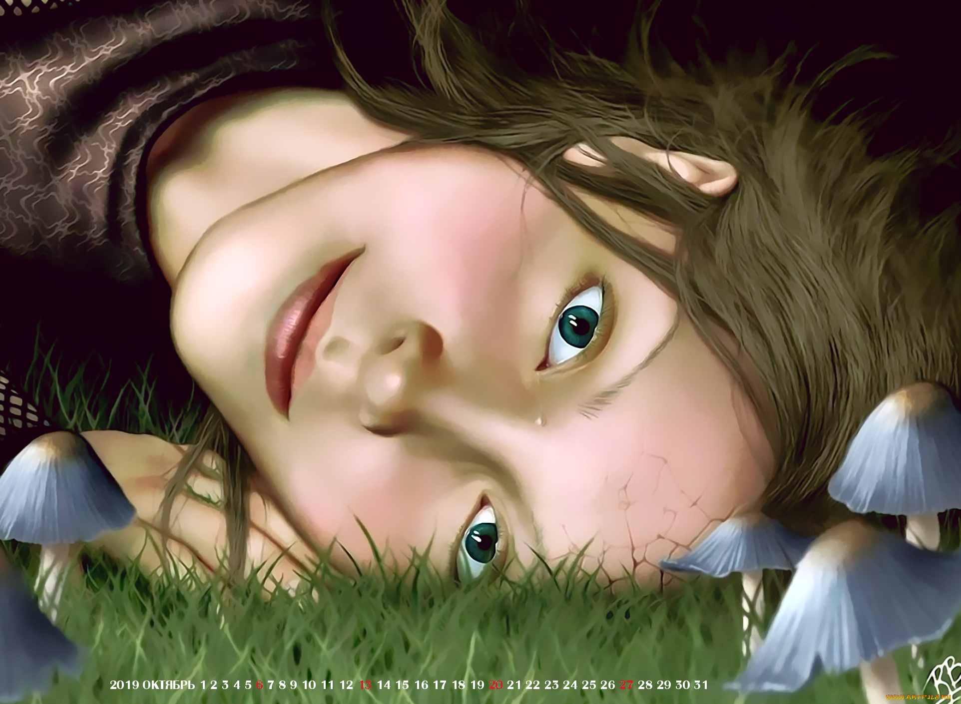 календари, фэнтези, 2019, calendar, лицо, взгляд, грибы