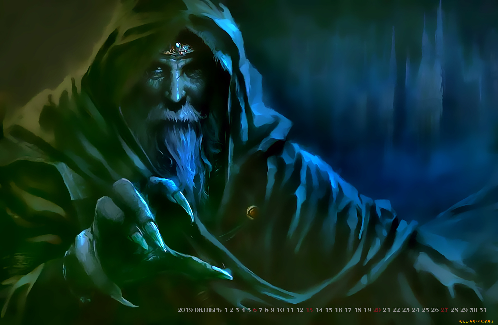 календари, фэнтези, лицо, когти, борода, calendar, 2019, старик, капюшон