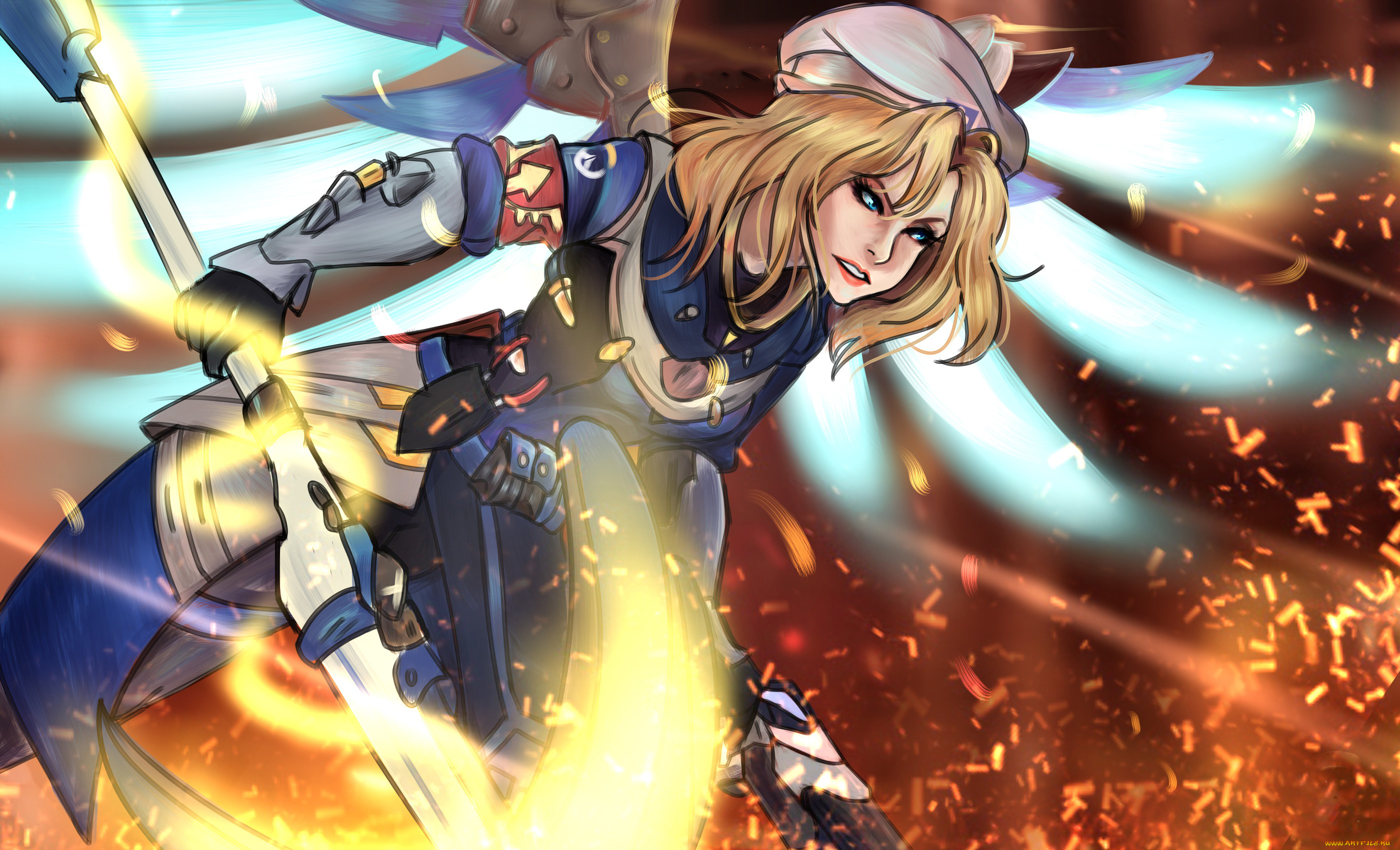 видео, игры, overwatch, униформа, фон, девушка, взгляд