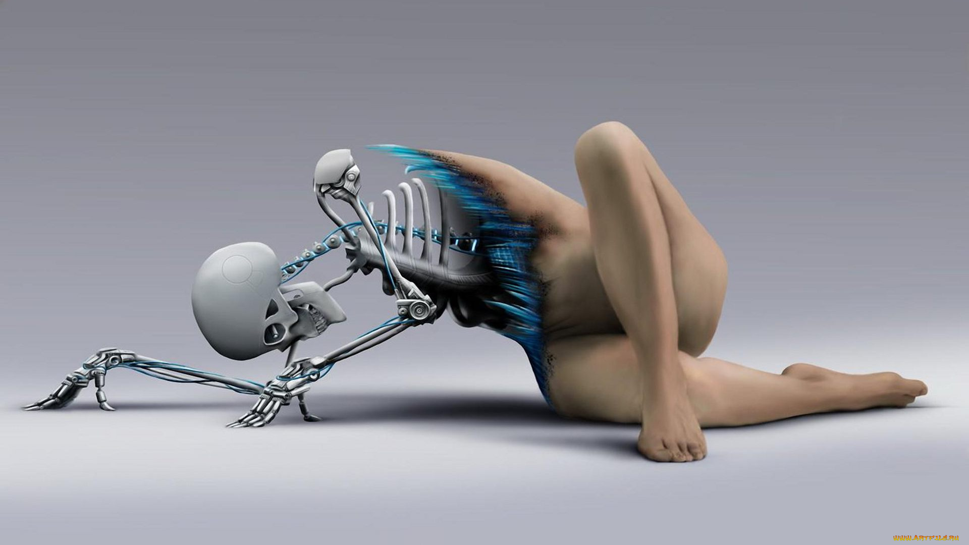3д, графика, _science, fiction, женщина, скелет, киборг