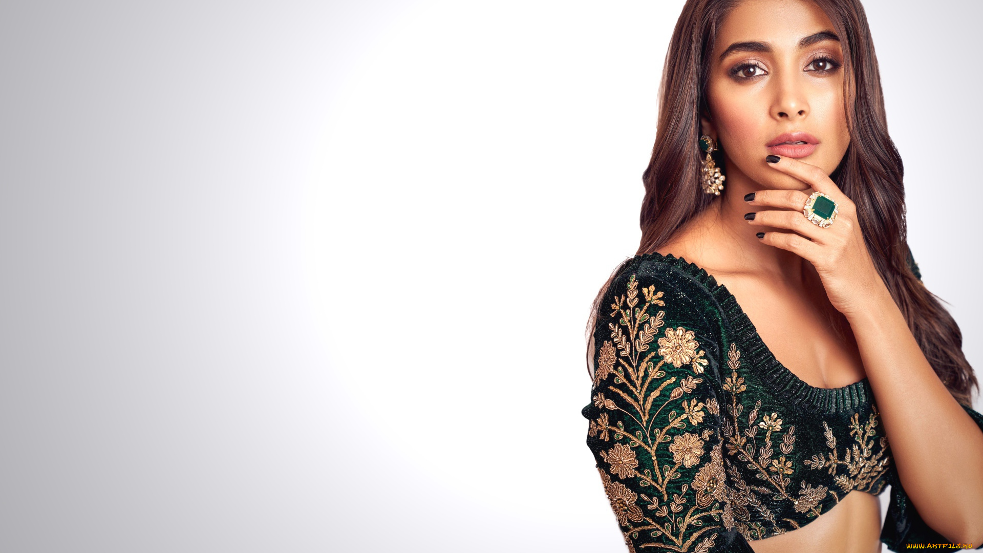 девушки, pooja, hegde, шатенка, топ, кольцо, серьги