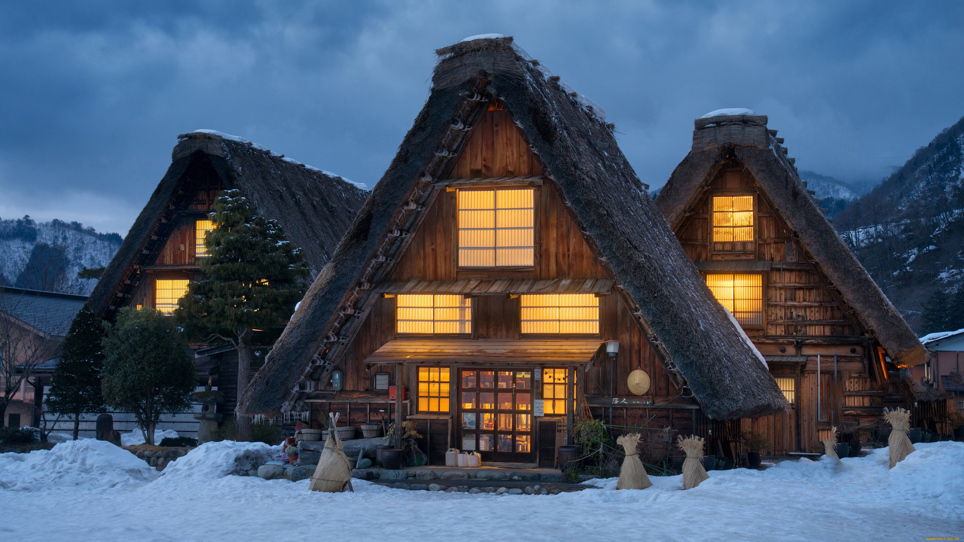 города, -, здания, , дома, село, сиракава, япония