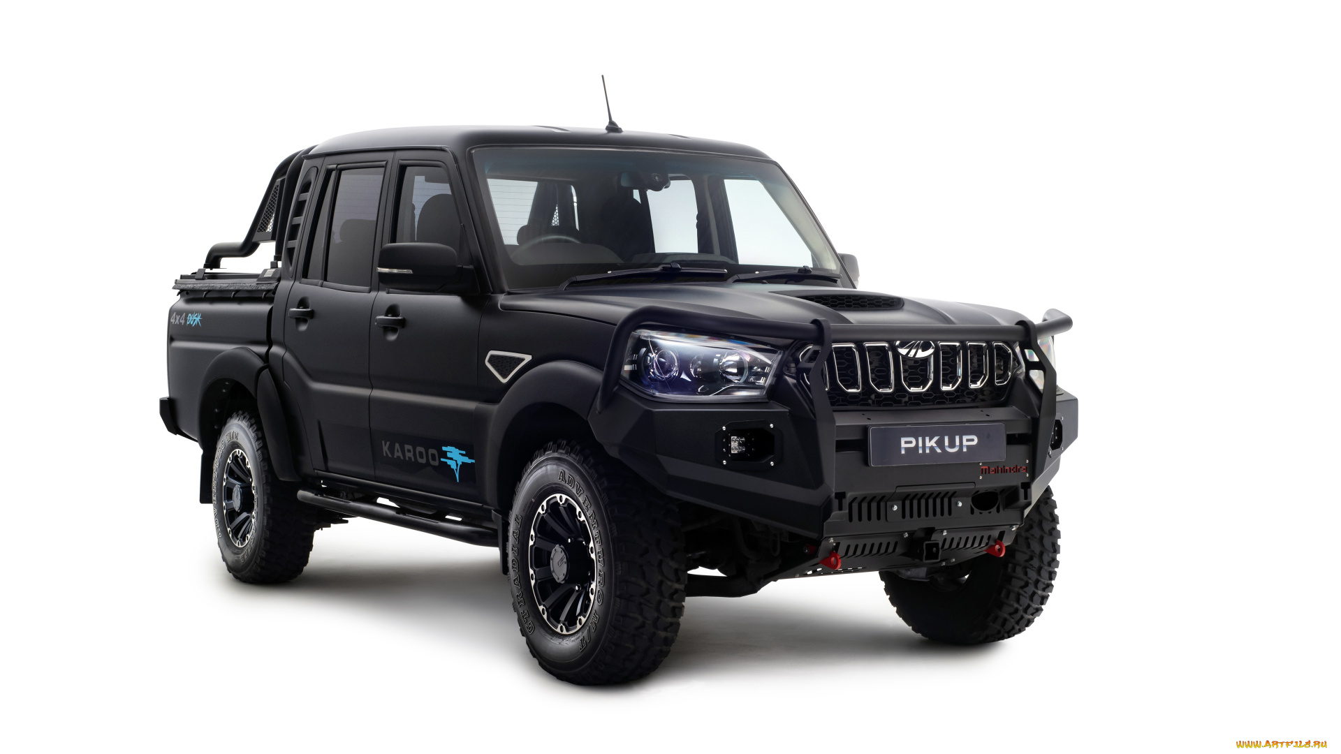 автомобили, mahindra, pik, up, karoo, dusk, double, cab, 4k, студия, 2021, года, джип, za, spec, черный, пикап