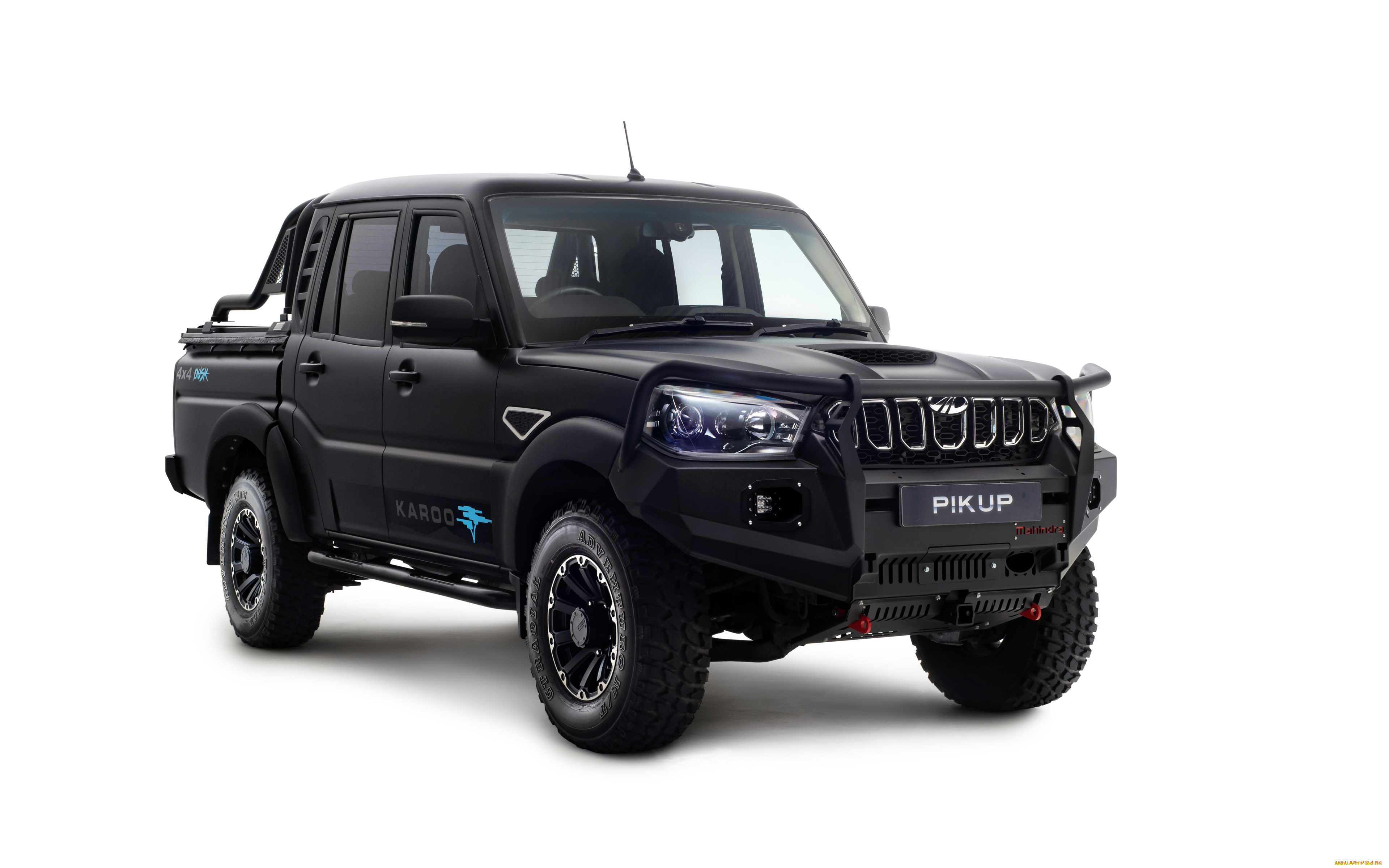 автомобили, mahindra, pik, up, karoo, dusk, double, cab, 4k, студия, 2021, года, джип, za, spec, черный, пикап