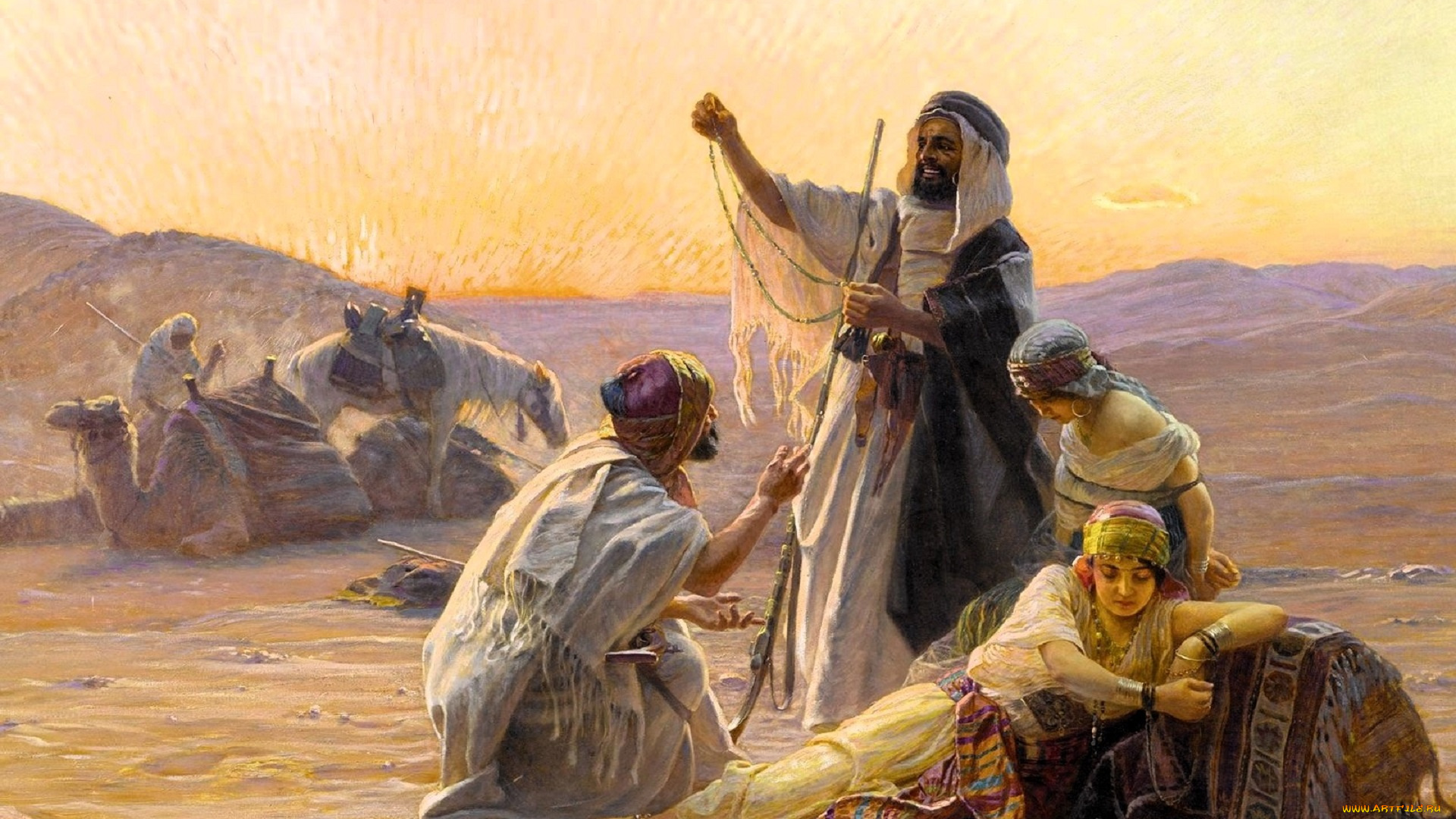 рисованное, otto, pilny, женщины, пленницы, бедуины, пустыня, верблюды