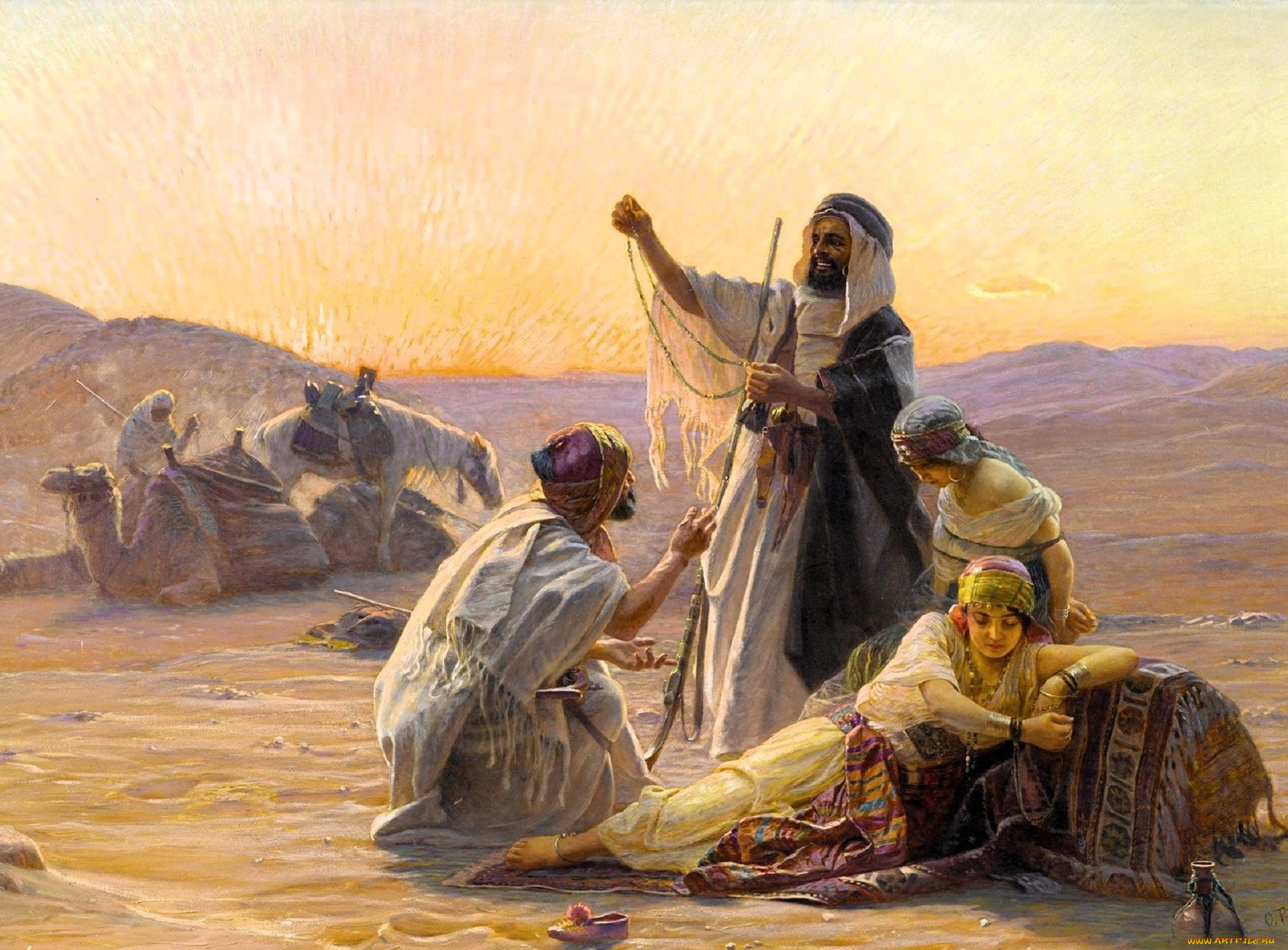 рисованное, otto, pilny, женщины, пленницы, бедуины, пустыня, верблюды