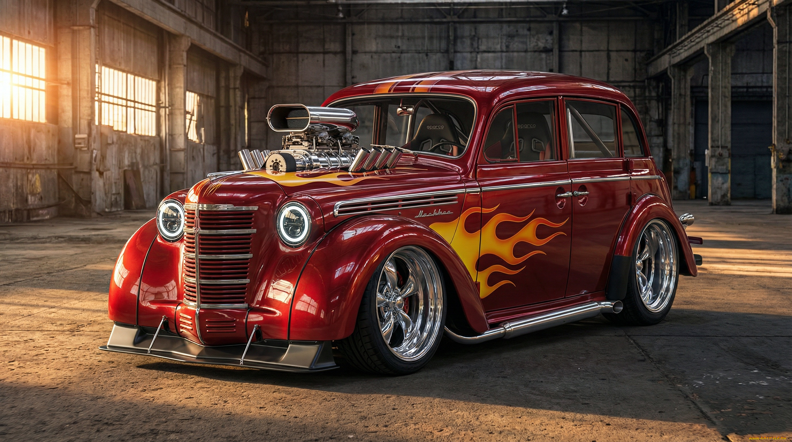 нейросеть, автомобили, 3д, тюнинг, арт, хот, род, москвич