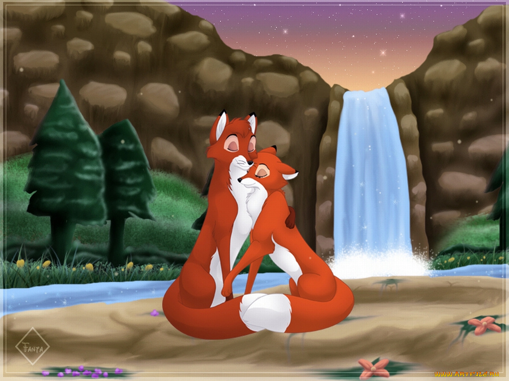 рисованные, животные, лисы