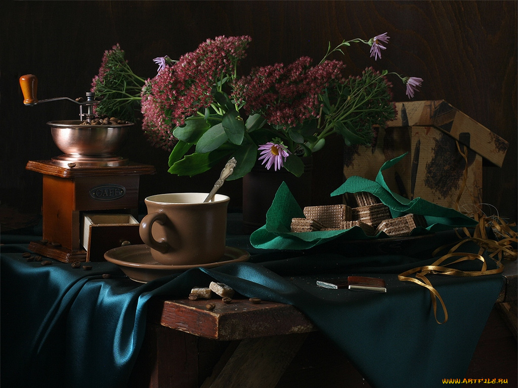 ира, быкова, кофе, шоколадными, вафлями, еда, натюрморт