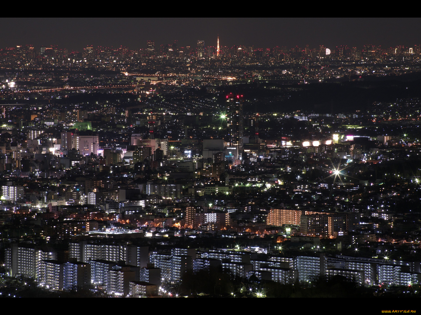 города, огни, ночного, вечер, дома