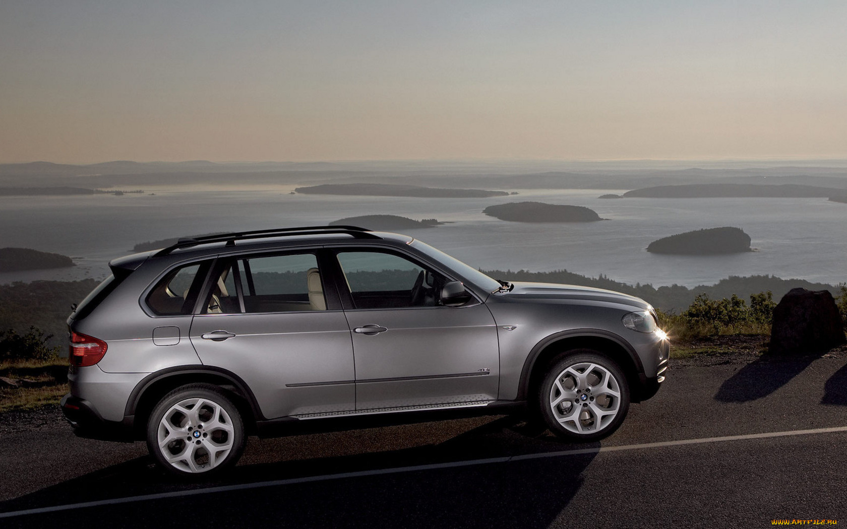 bmw, x5, автомобили, джип, серебристый, река, острова