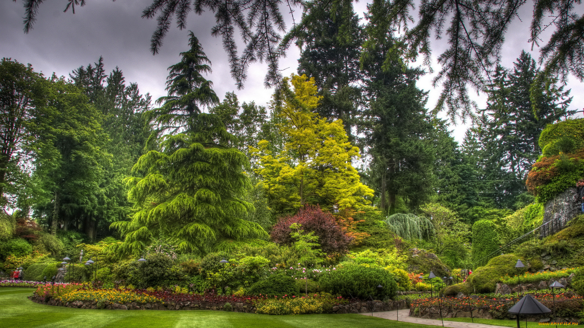 butchart, gardens, victoria, канада, природа, парк, сад, мостик, растения