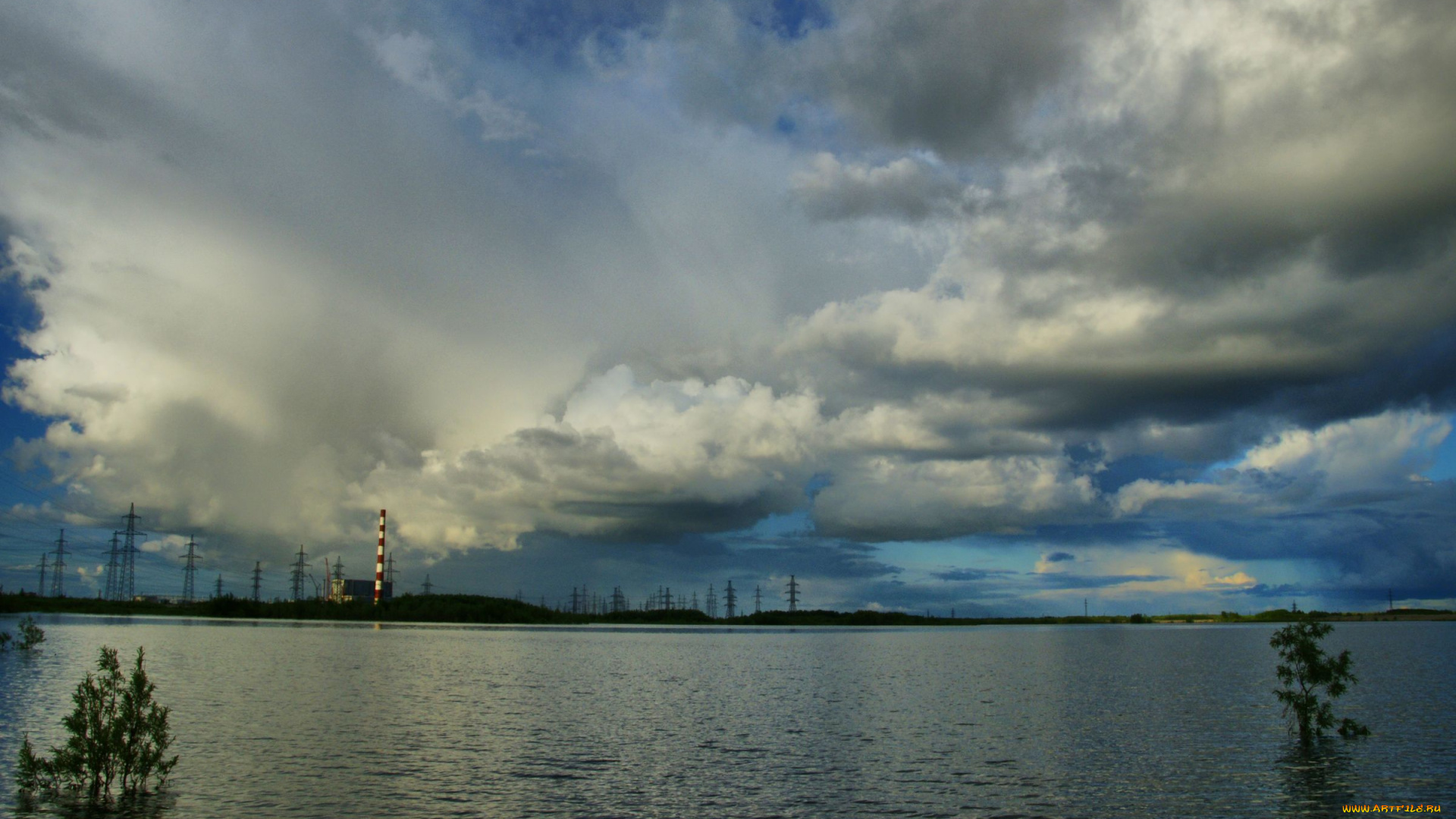 природа, нижневартовска, реки, озера, облака, небо, нижневартовск, труба, озеро