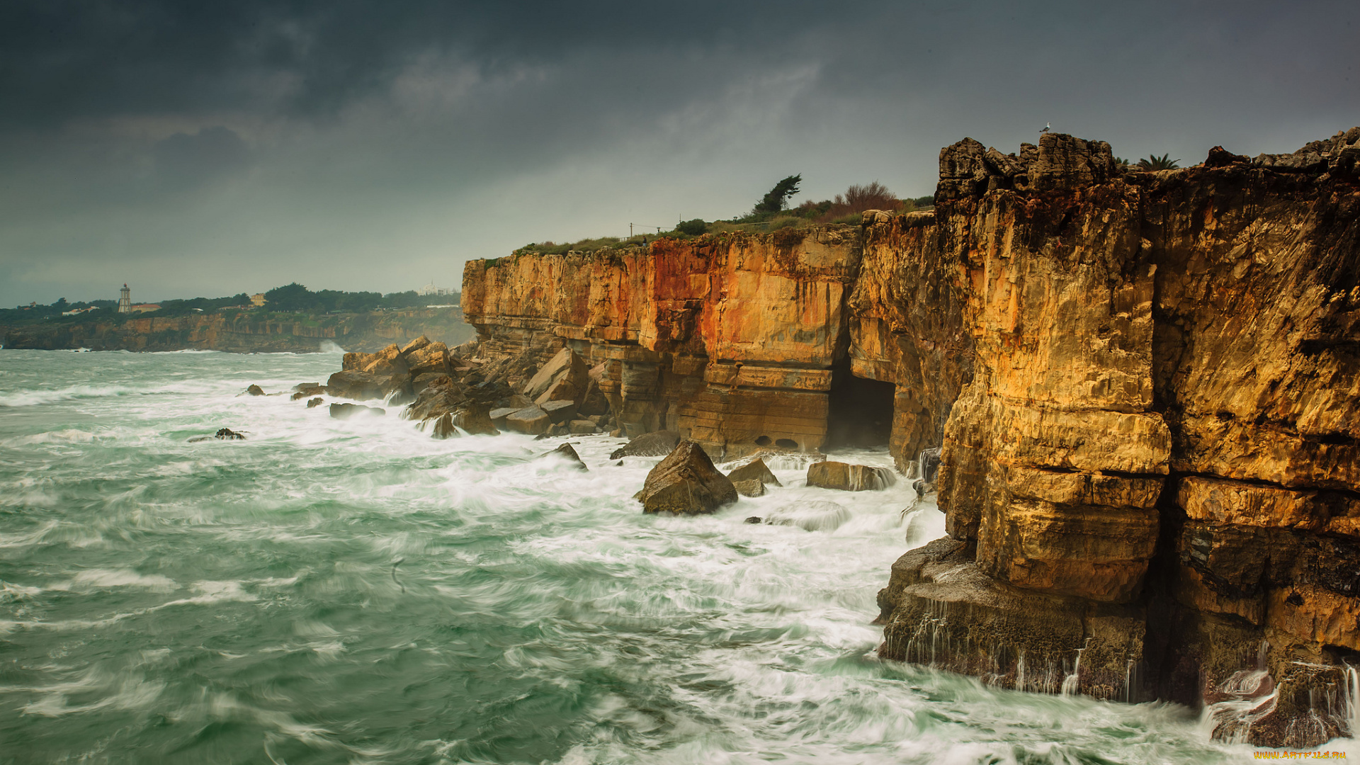 природа, побережье, скалы, шторм, море