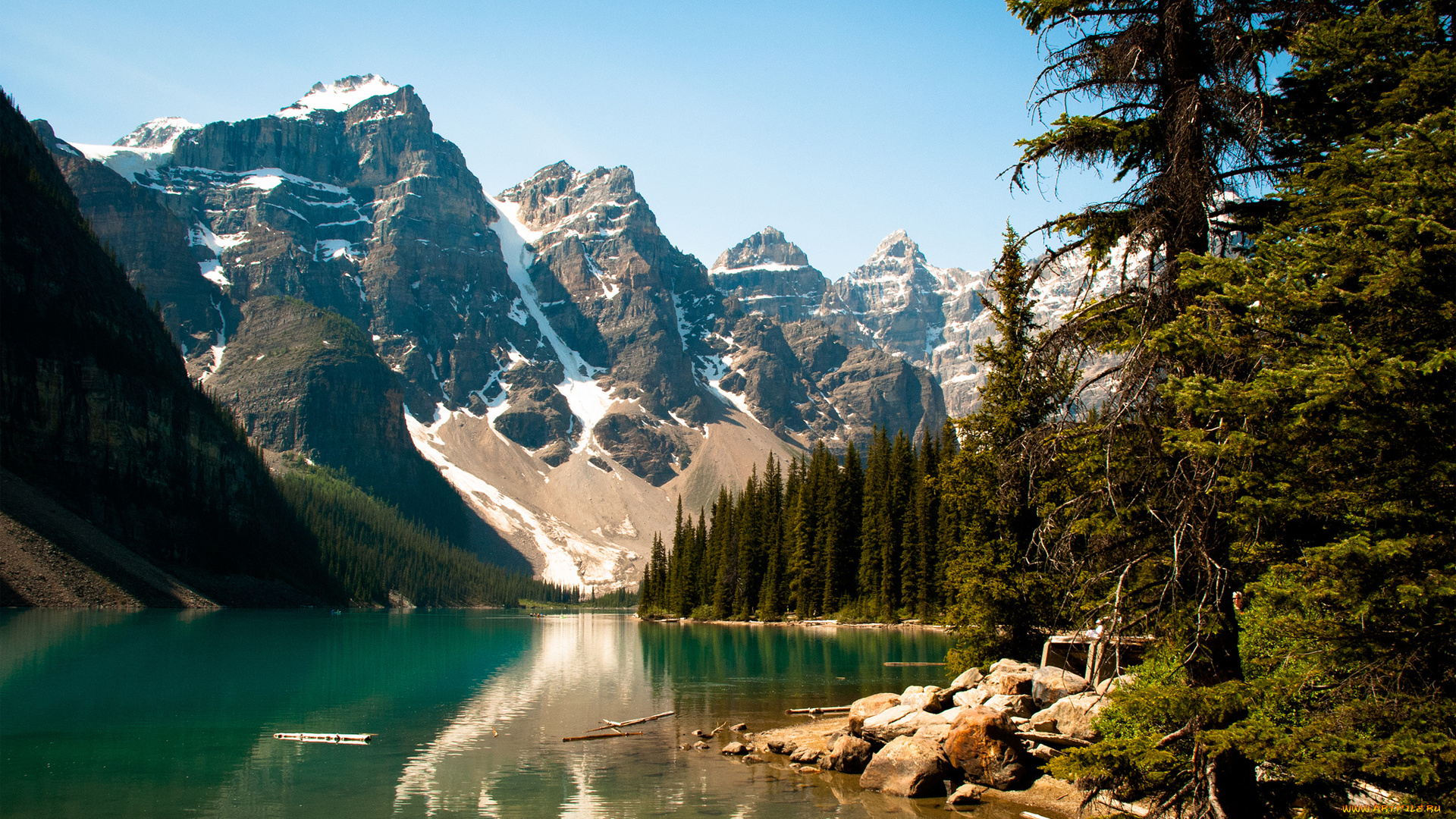 природа, реки, озера, камни, снег, ветки, озеро, горы, деревья, канада, долина, десяти, пиков, moraine, lake, banff, national, park, canada, морейн, лес