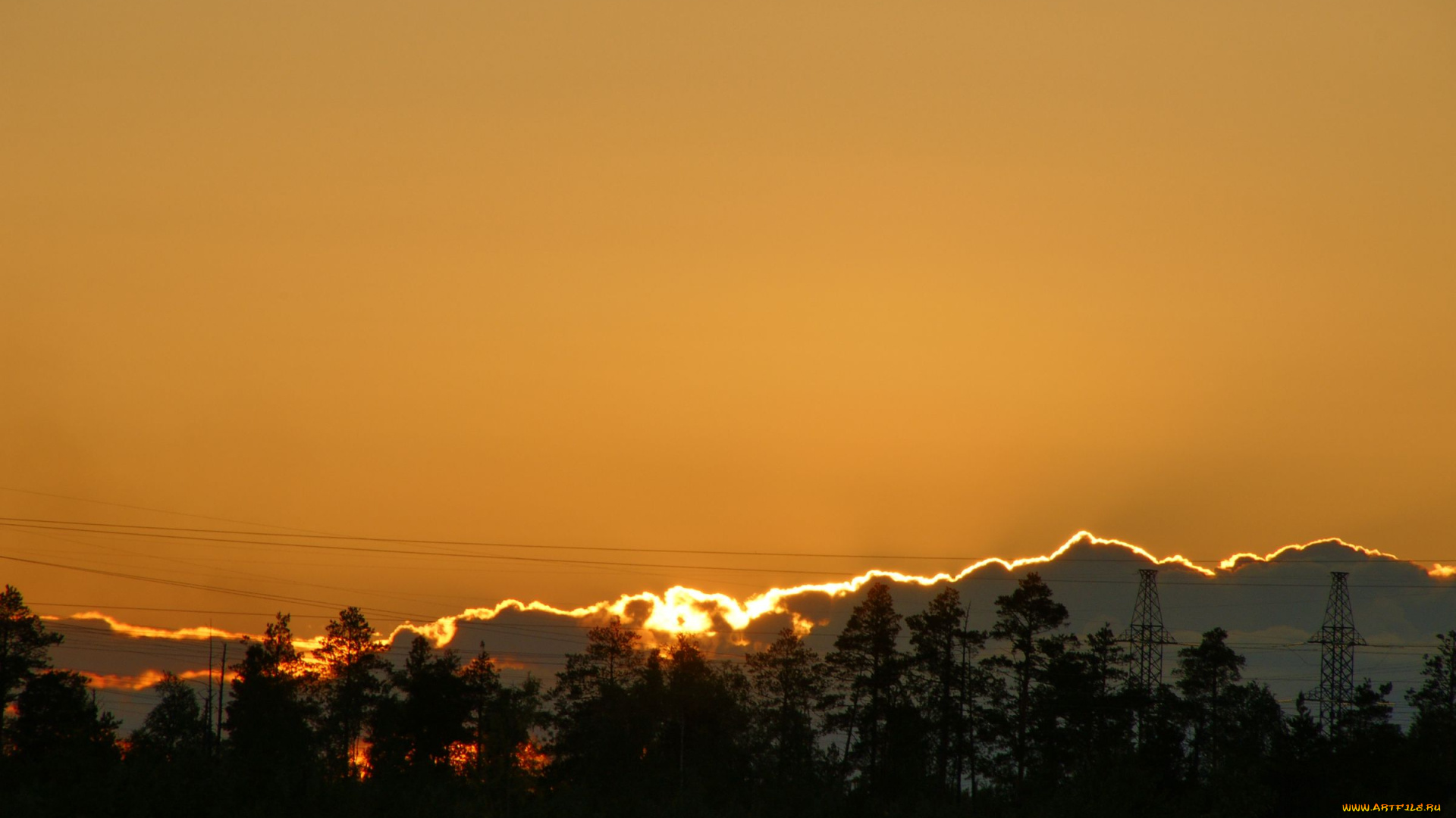 природа, восходы, закаты, провода, деревья, закат, нижневартовск