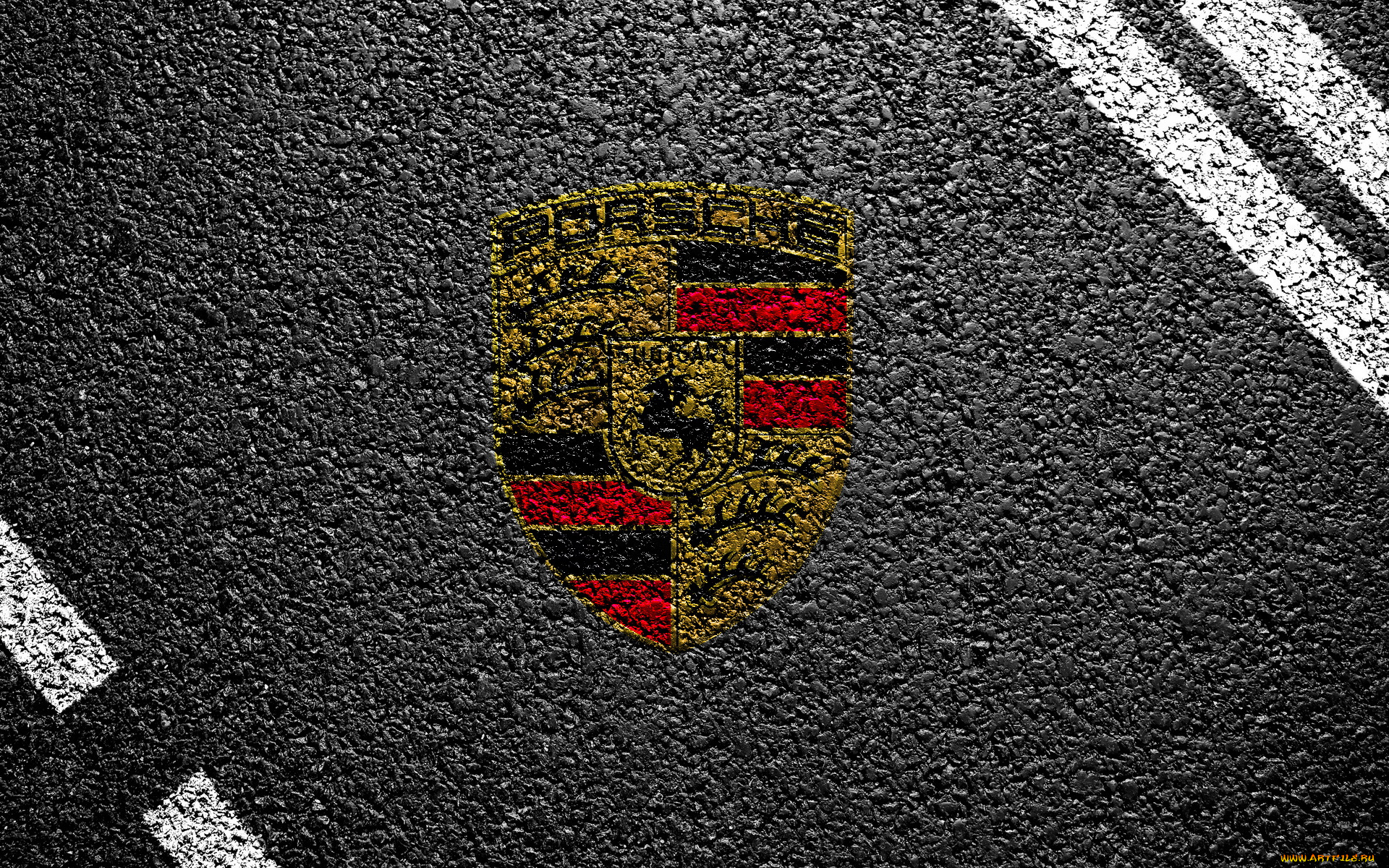 бренды, авто, мото, porsche, эмблема, разметка, асфальт