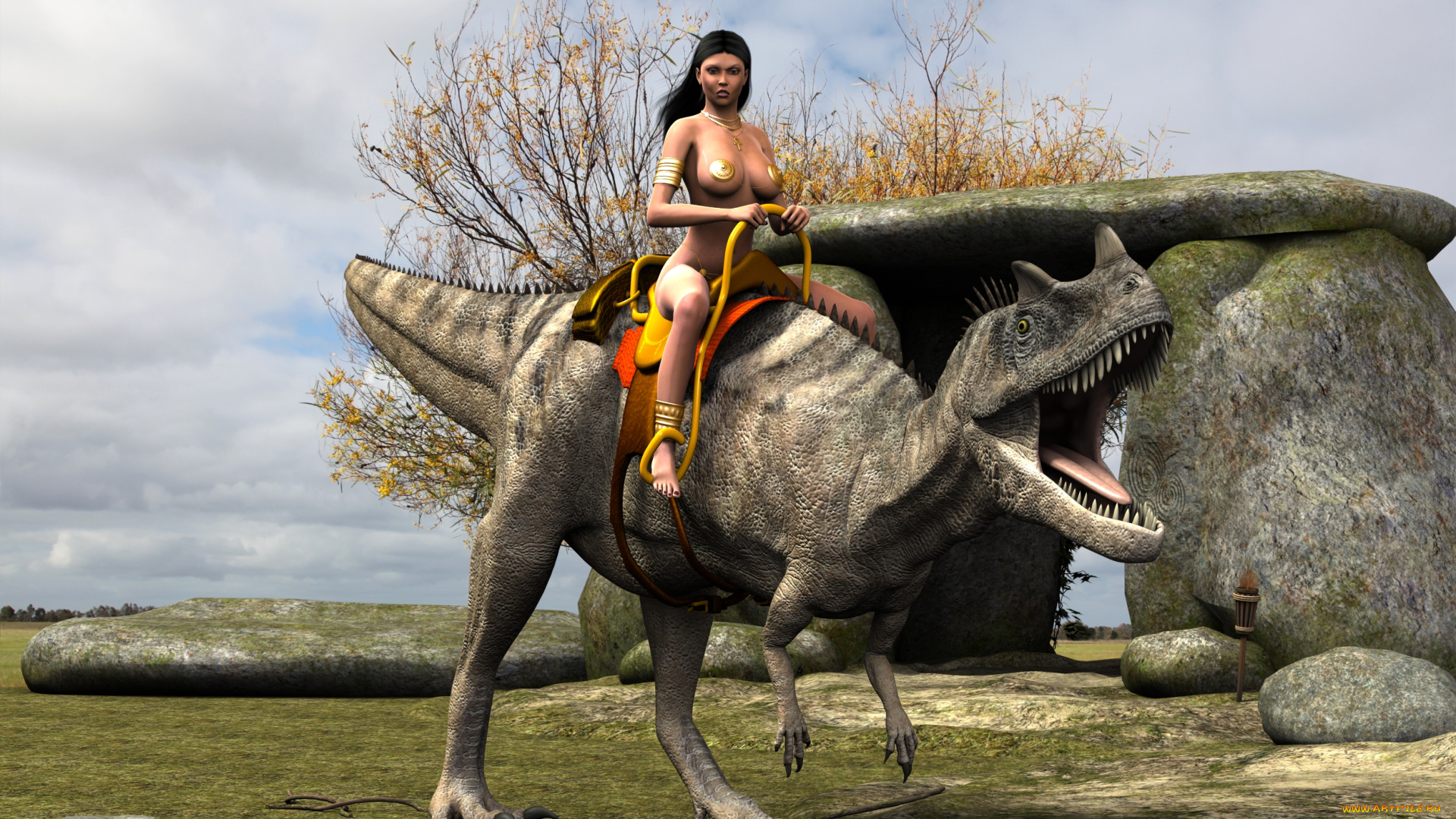 3д, графика, fantasy, , фантазия, девушка, динозавр
