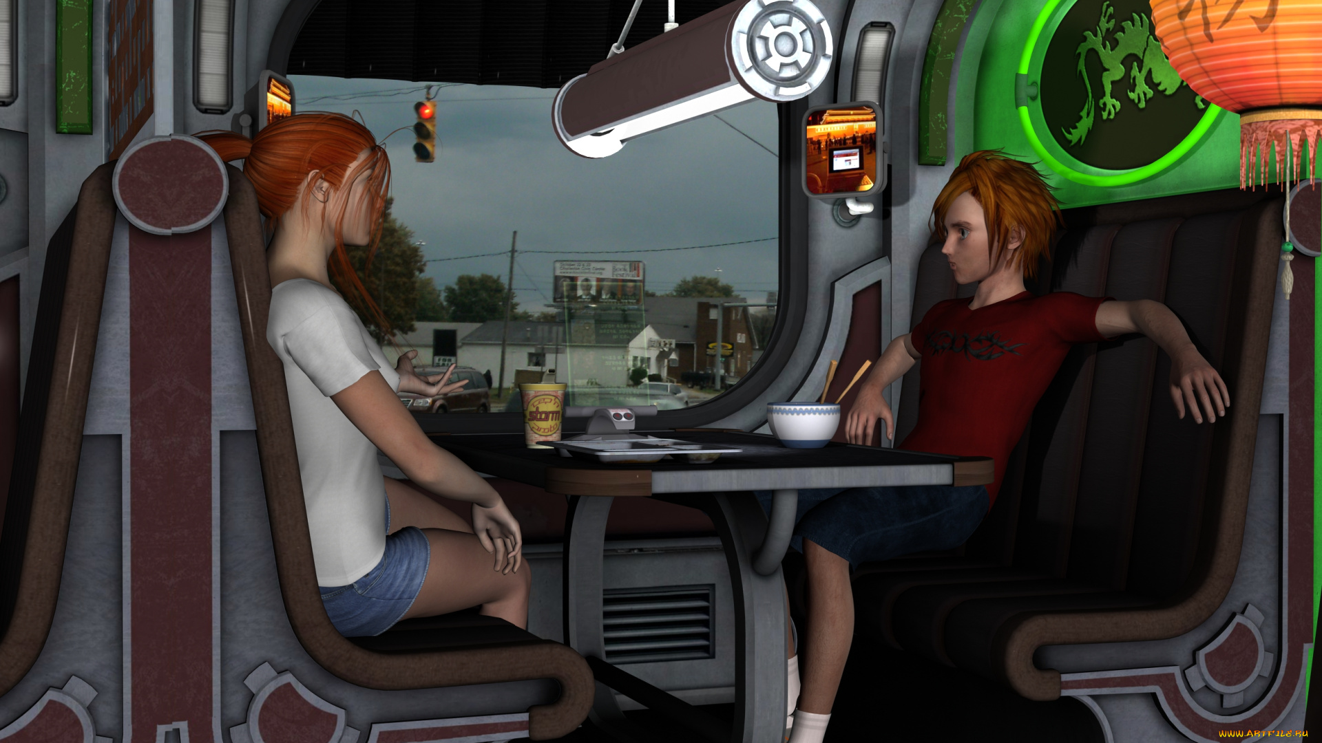 3д, графика, fantasy, , фантазия, мальчик, девушка, стол