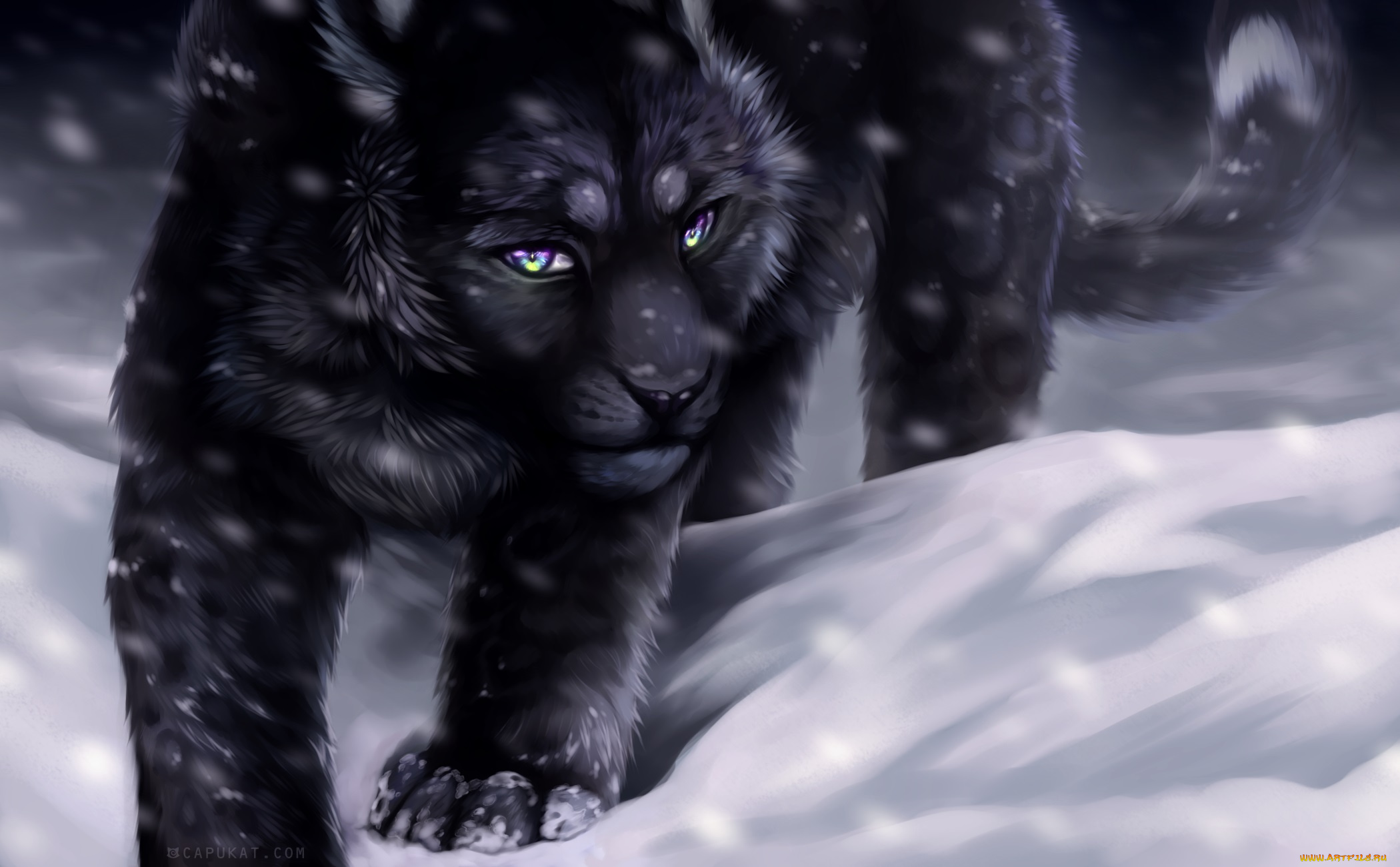 рисованные, животные, , коты, кот, снег