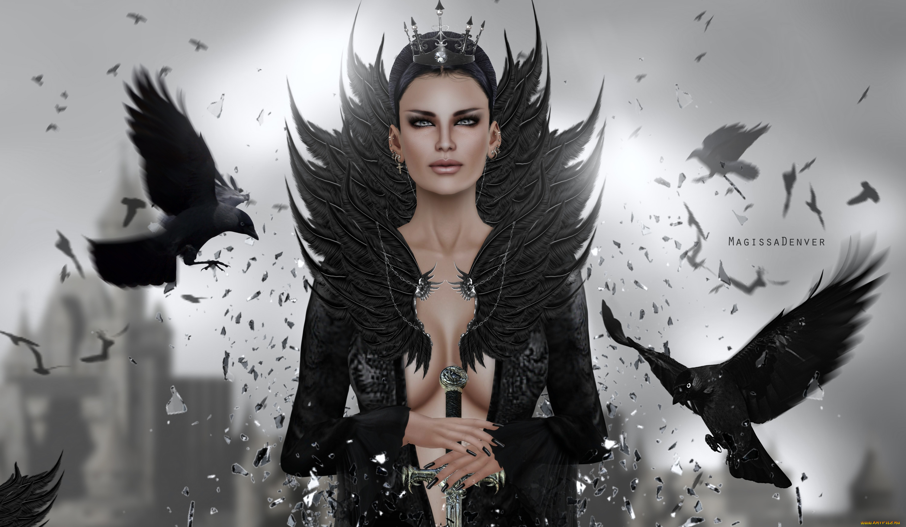 3д, графика, fantasy, , фантазия, вороны